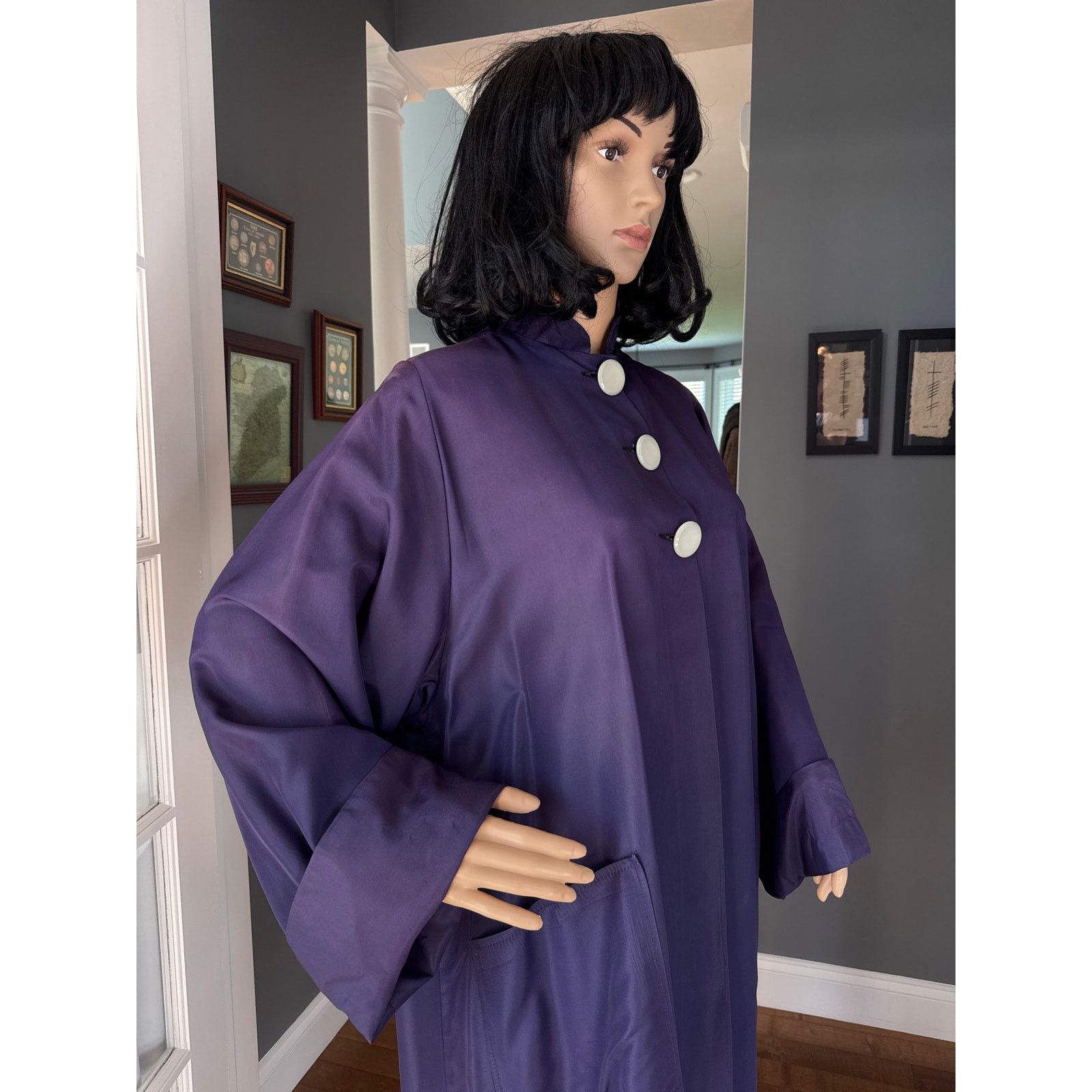 Vintage Vintage Purple Sateen Lined Duster Swing Coat 3 button close Size L / US 10 / IT 46 - 15 Thumbnail