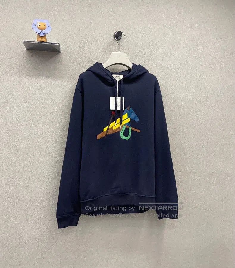 Hermes Hermes Navy blue hooded sweatshirt, unisex, leather and fa Size US L / EU 52-54 / 3 - 3 Thumbnail