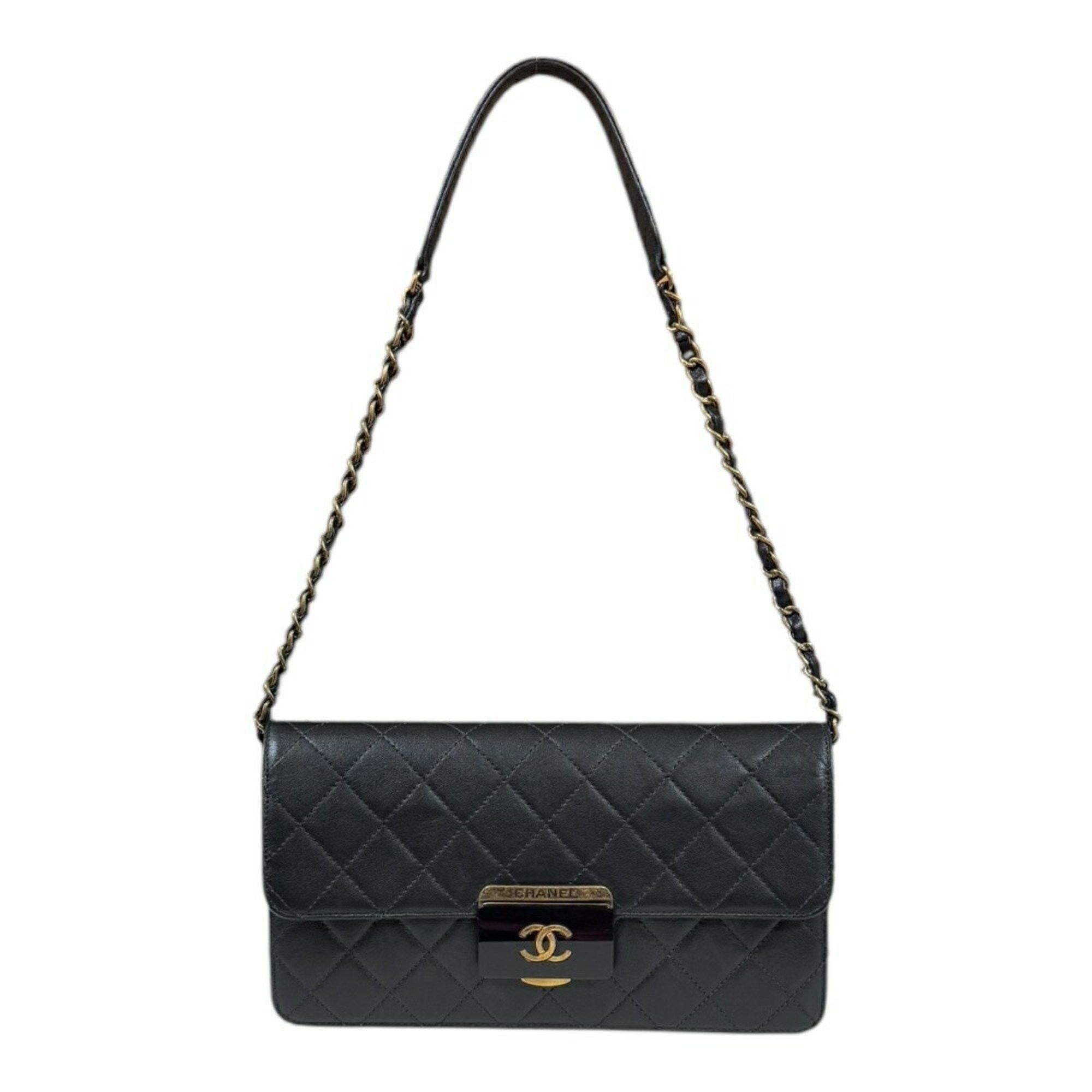 Chanel Matelasse Shoulder Bag Leather Black Women's Chanel Chain