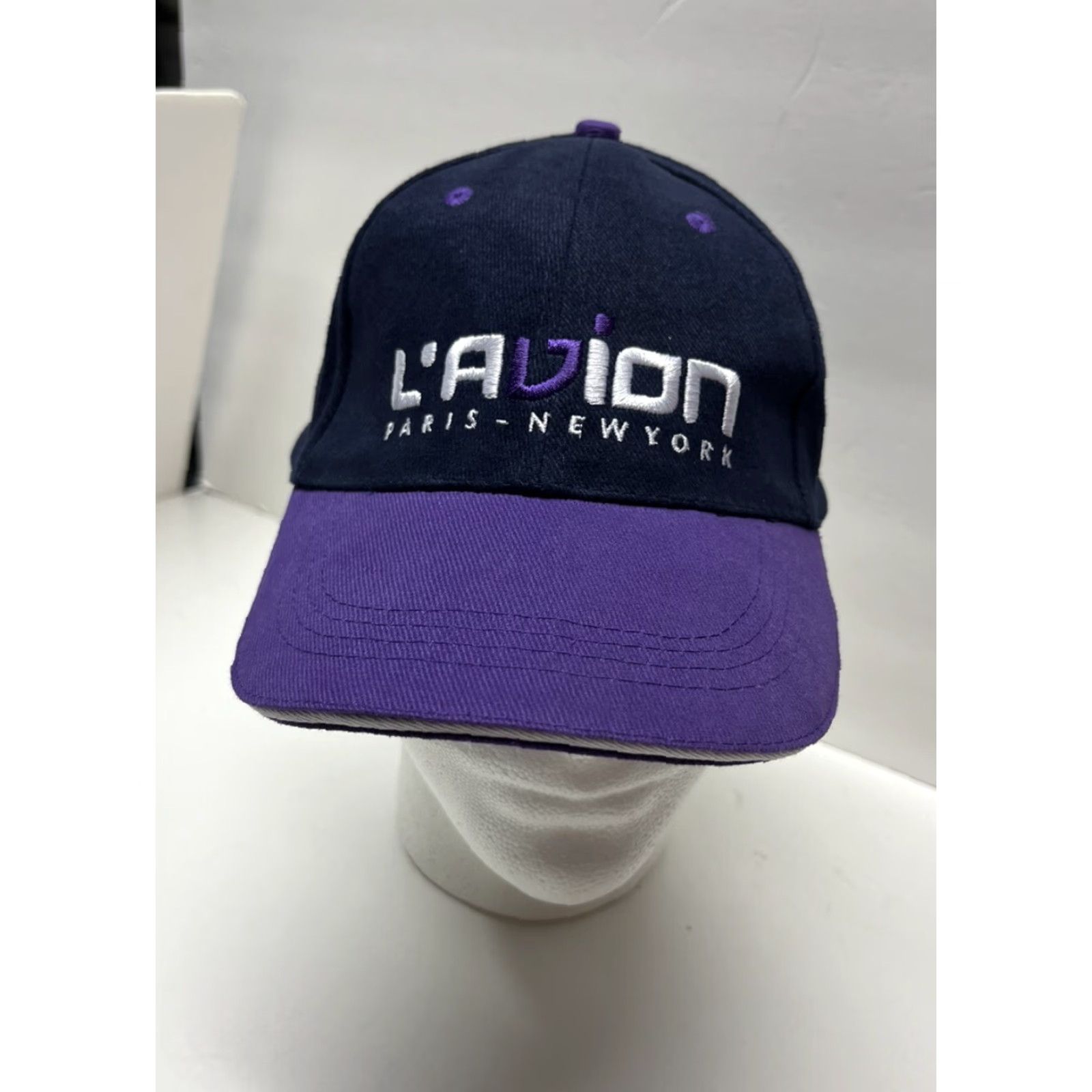 Vintage L'Avion Lavion Hat Cap Airline Aviation Purple Navy Baseball Cap Men One Size Adjustable Blue Transportation Travel Workwear Varsity Mens Size ONE SIZE - 2 Thumbnail