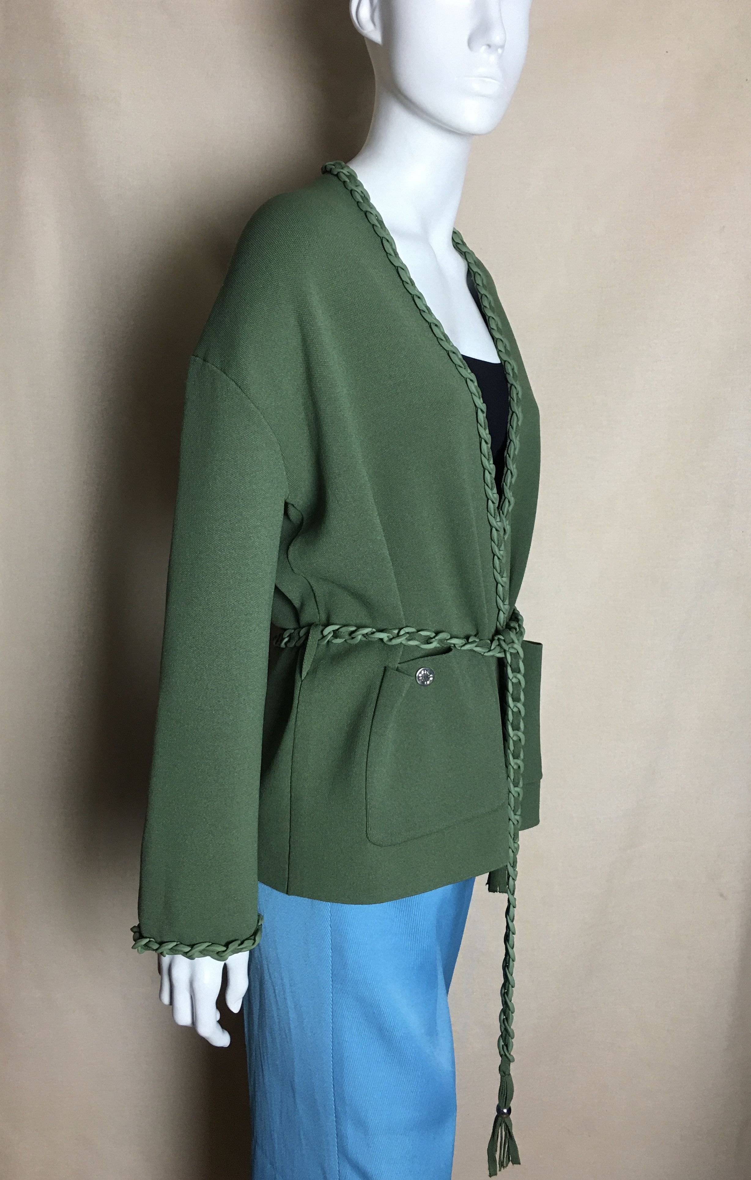 Maje Maje Green Cardigan with Braided Trim Size 3/L Size L / US 10 / IT 46 - 10 Thumbnail
