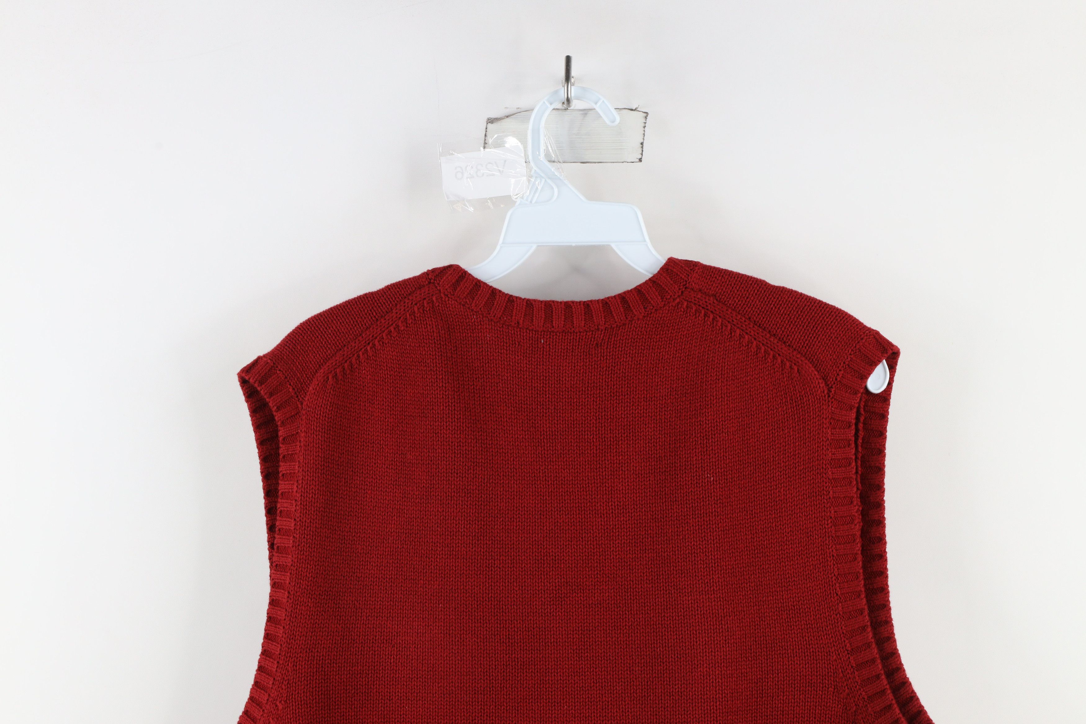 Lands' End × Vintage Vintage 90s Lands End Cotton Knit V-Neck Sweater Vest Red Size US M / EU 48-50 / 2 - 8 Thumbnail
