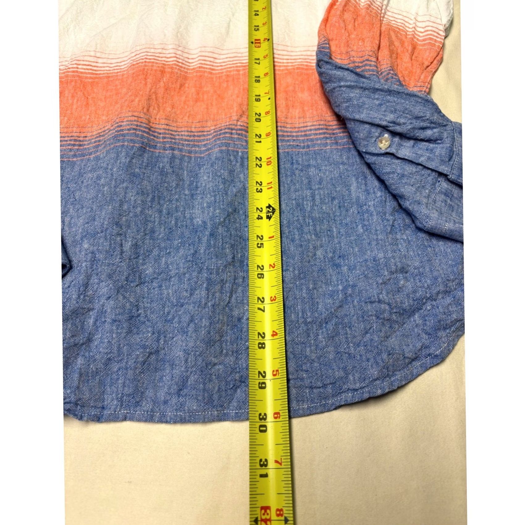 Vintage Paul Fredrick Mens Slim Fit Linen Blend Mandarin Collar Ombre Stripe Shirt L Size US L / EU 52-54 / 3 - 7 Thumbnail