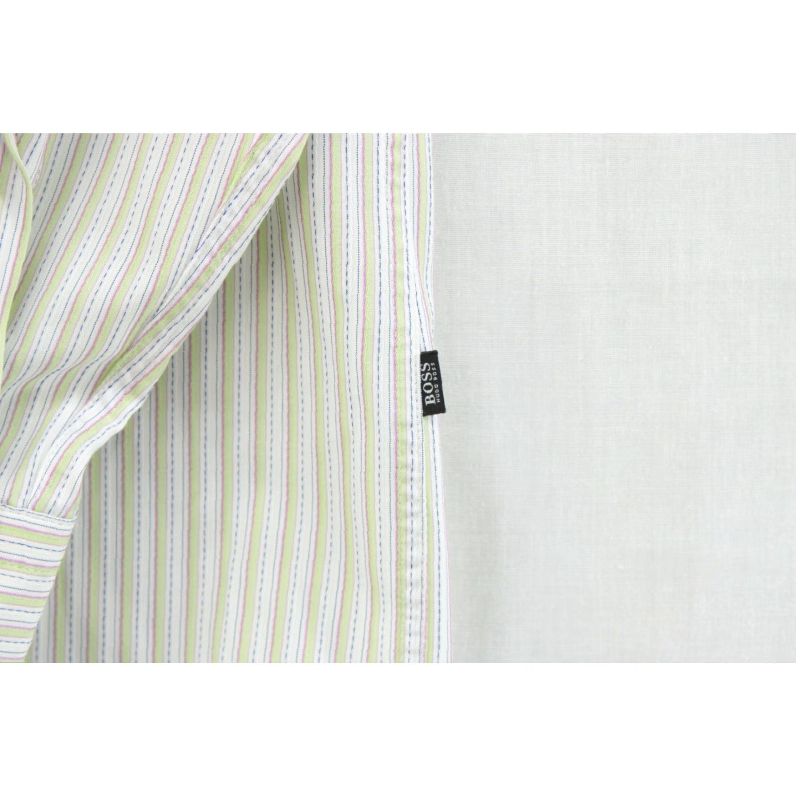 Hugo Boss HUGO BOSS Shirt Button-Up Striped Green Men's Large Cotton Casual Preppy Modern Vintage No N/A Size US L / EU 52-54 / 3 - 3 Thumbnail