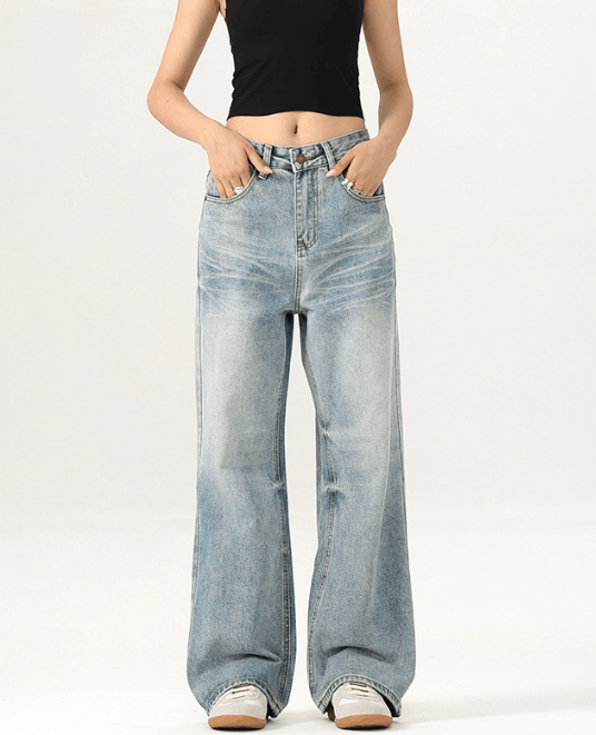 Japanese Brand × Jean Ice blue washed whisker straight loose baggy jeans Size US 32 / EU 48 - 2 Thumbnail
