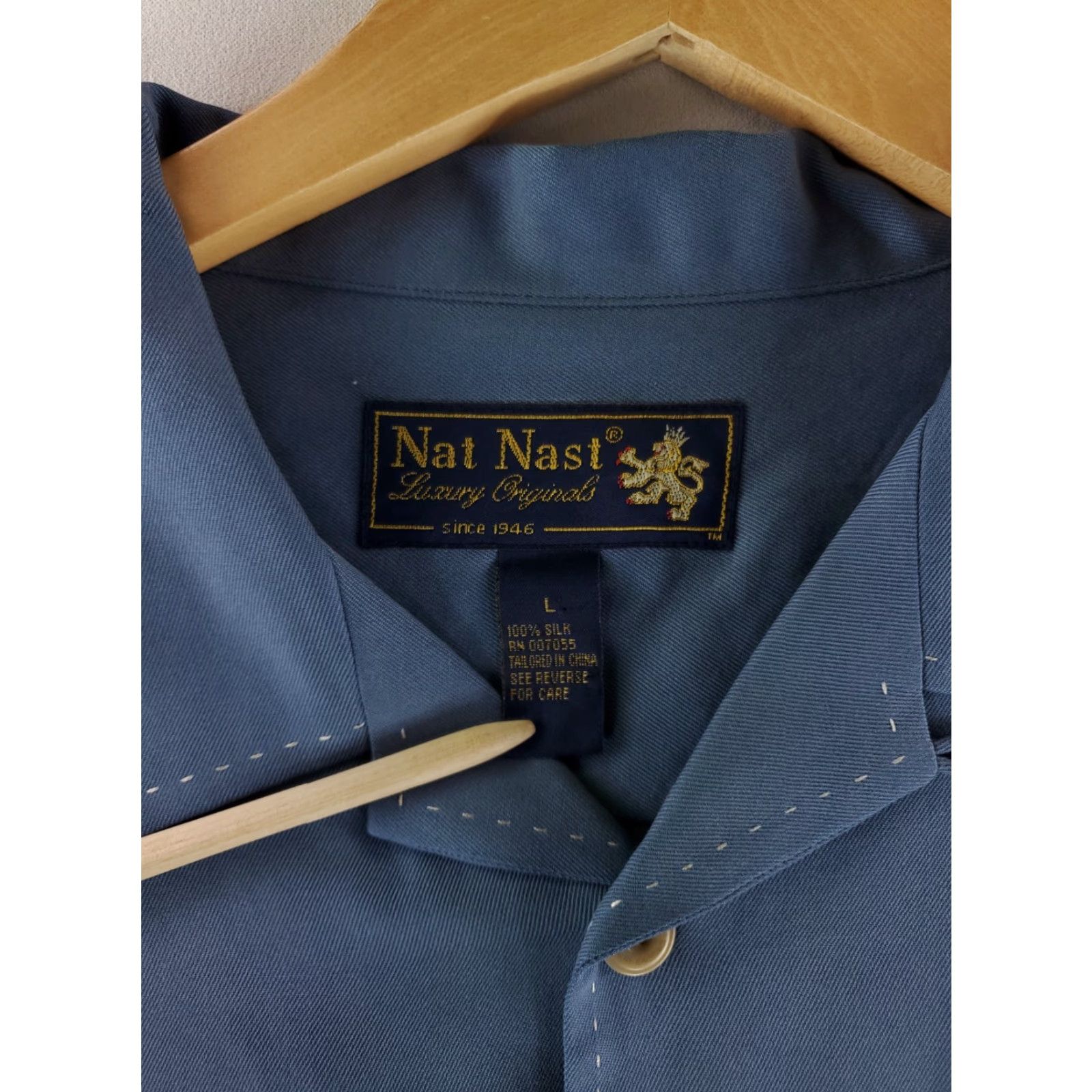 Nat Nast Nat Nast Silk Button Up Shirt Loop Collar Short Sleeve Blue Mens L Size US L / EU 52-54 / 3 - 4 Thumbnail