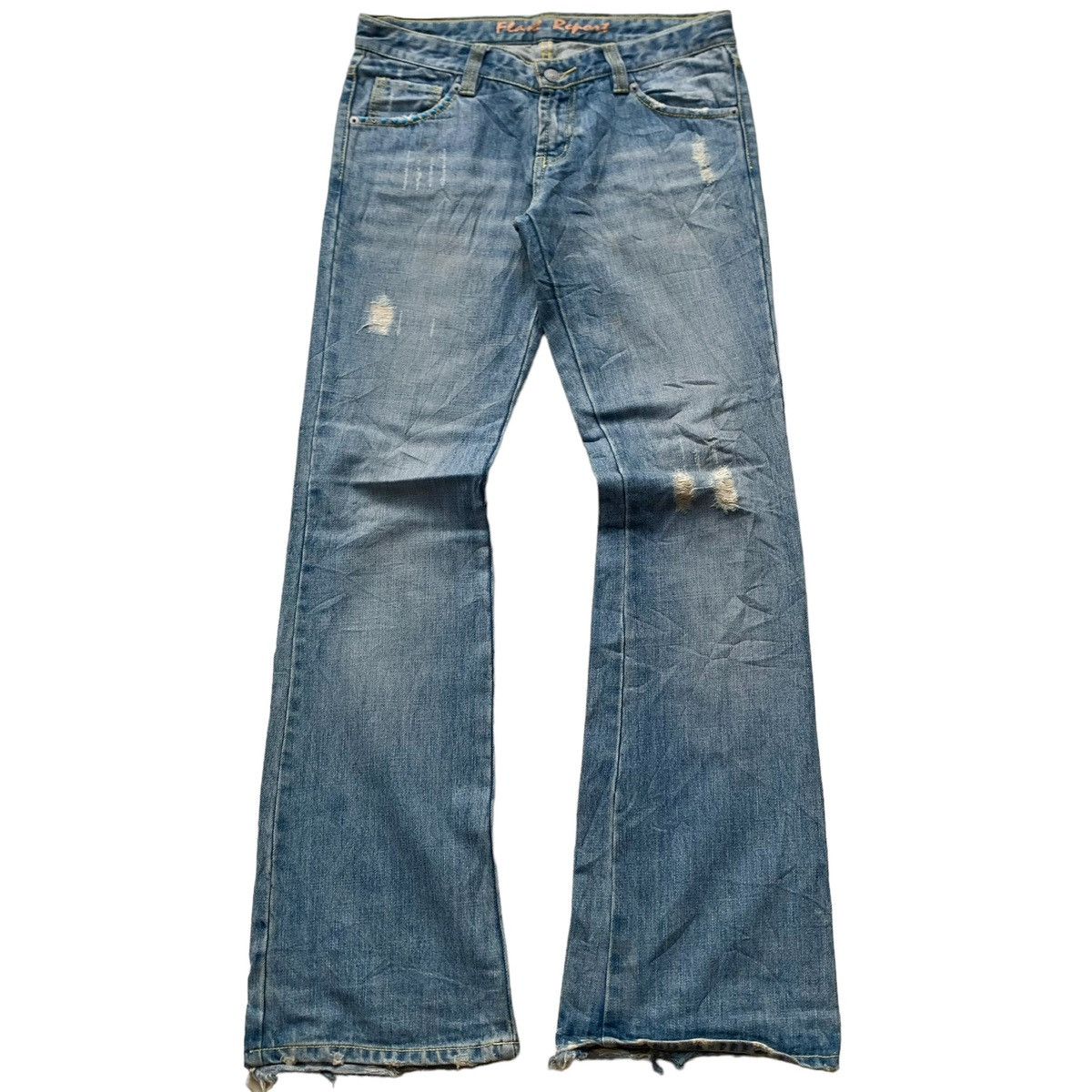 Japanese Brand × Vintage 2000s Japanese Brand FR Studded Gem Distressed Flared Jeans Size US 30 / EU 46 - 1 Thumbnail