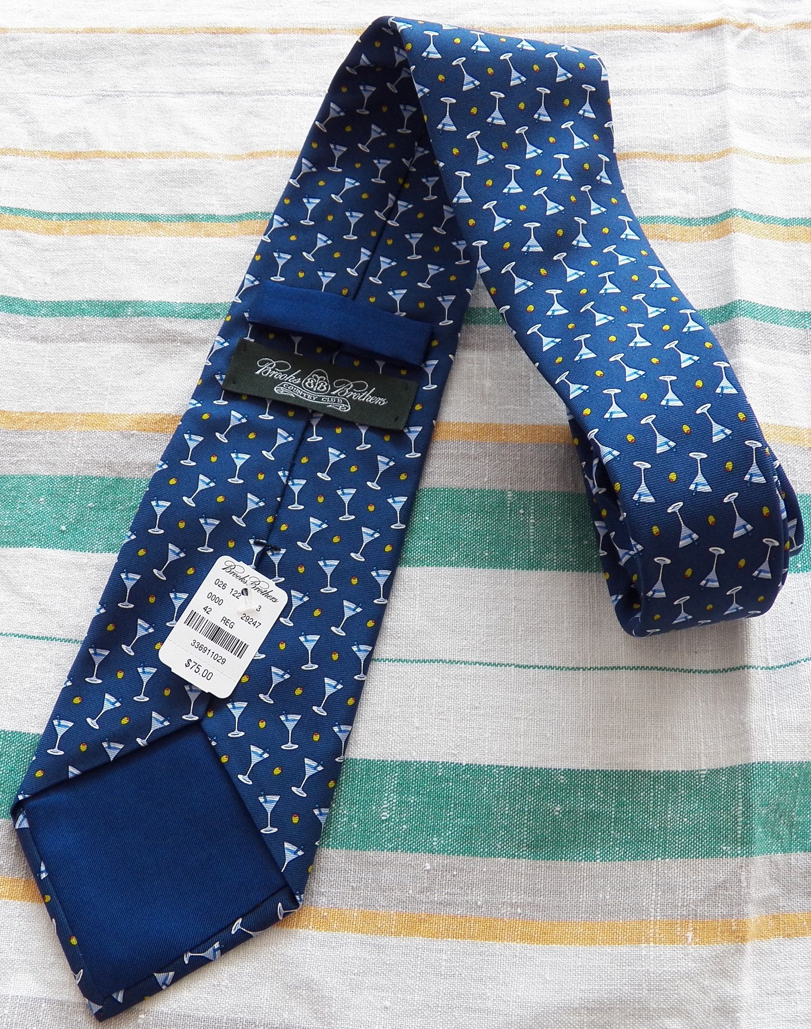 Brooks Brothers Brooks Brothers Country Club Silk Necktie blue martini olive Size ONE SIZE - 4 Thumbnail