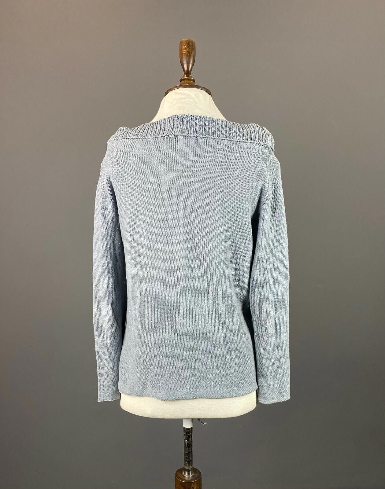 Designer Ladies Fabiana Filippi Blue Linen Knited Sweater Size 46/L Size M / US 6-8 / IT 42-44 - 5 Thumbnail