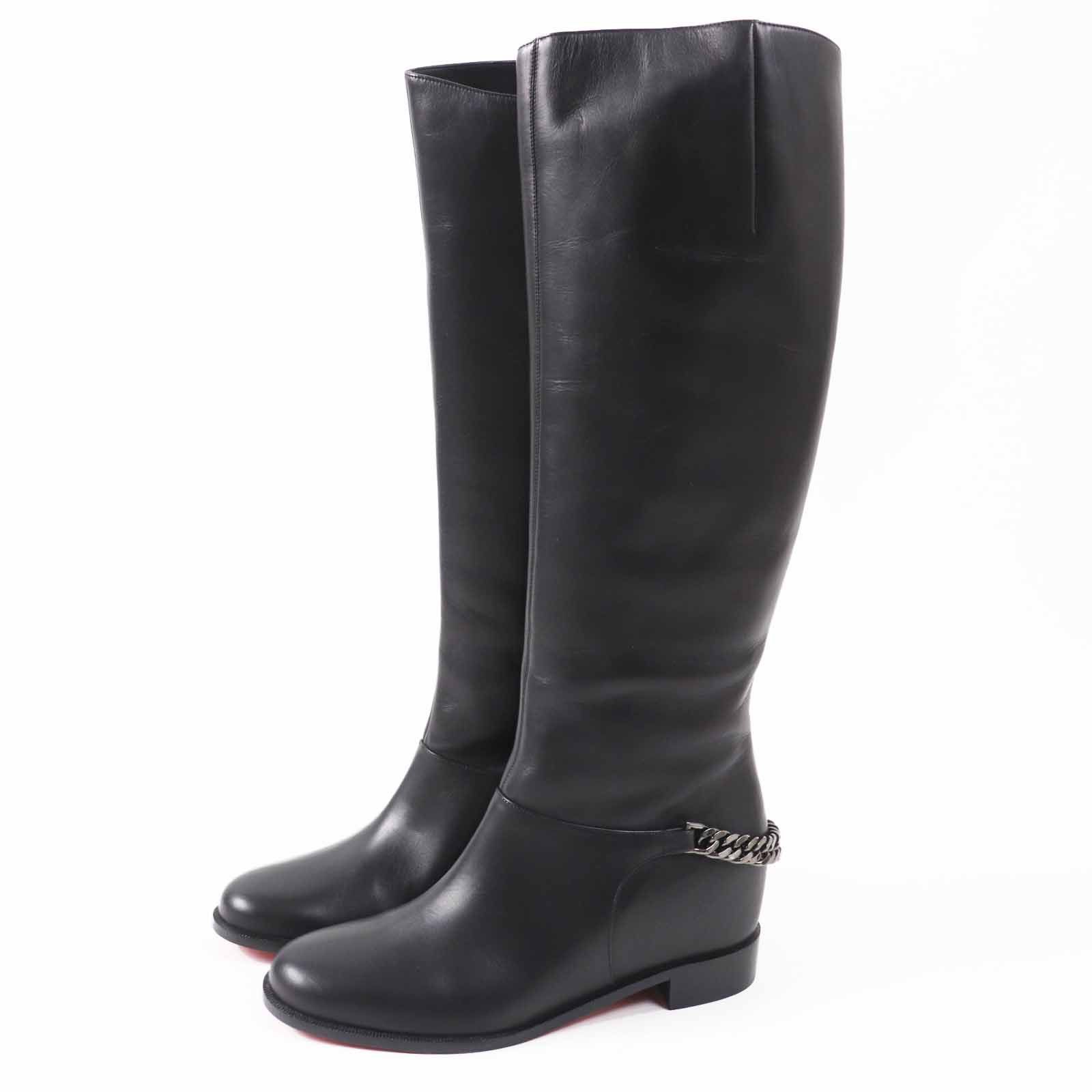 Christian Louboutin Christian Louboutin Cate Boot Flat With Chain Leather Boots Leather Shoes 3130073 in Black, Women's