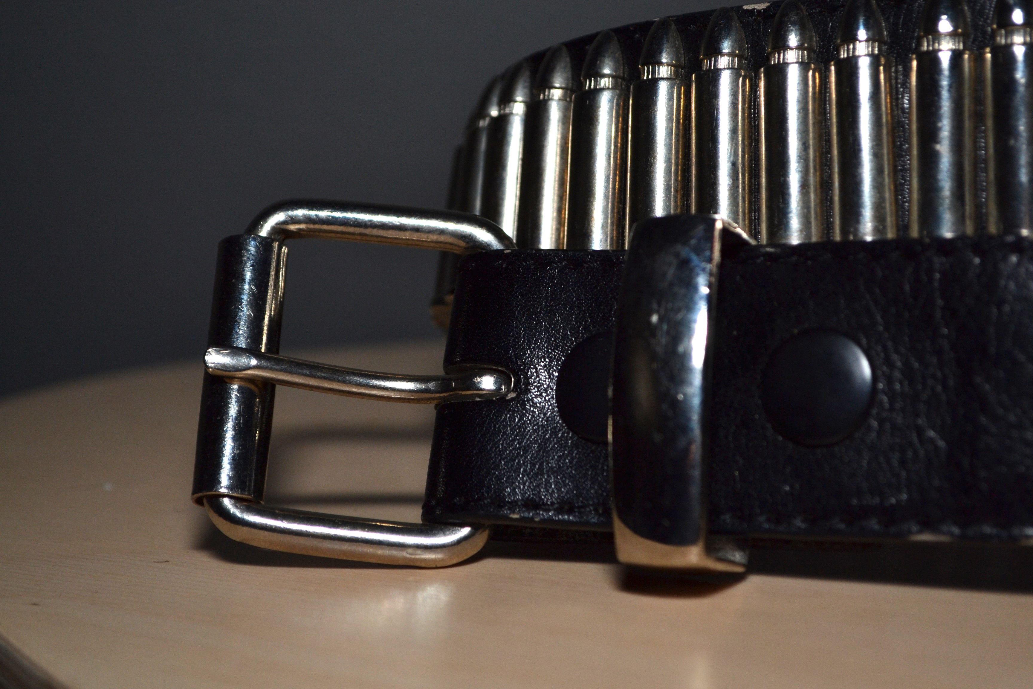 Vintage Black y2k Bullet Belt Real Leather Size 32 - 3 Thumbnail
