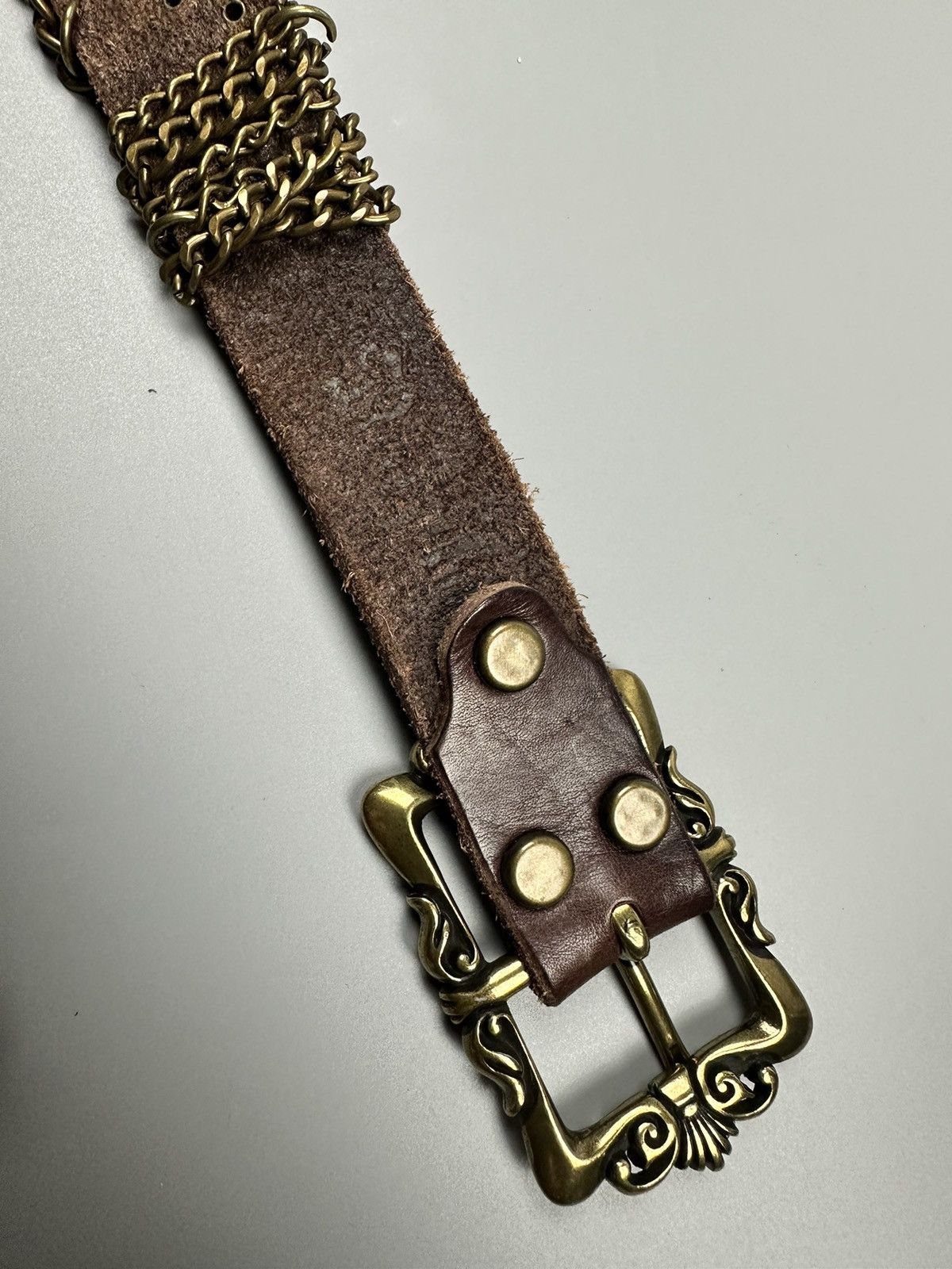 Japanese Brand Rare Gothic Celtic Flower Buckle Studded Leather Belt Size 34 - 5 Thumbnail