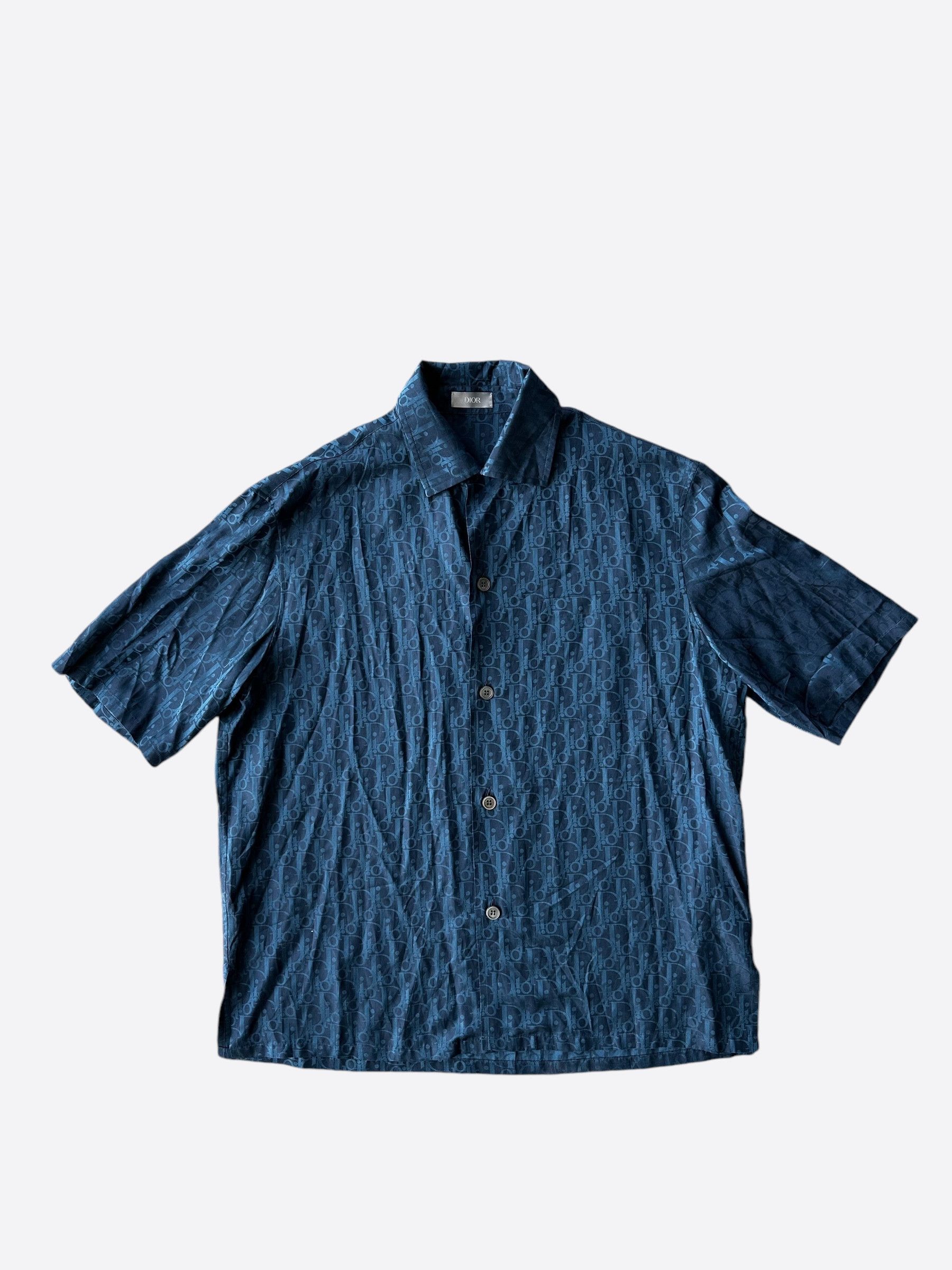 Dior Dior Blue Oblique Silk Button Up Shirt Size US M / EU 48-50 / 2 - 1 Thumbnail