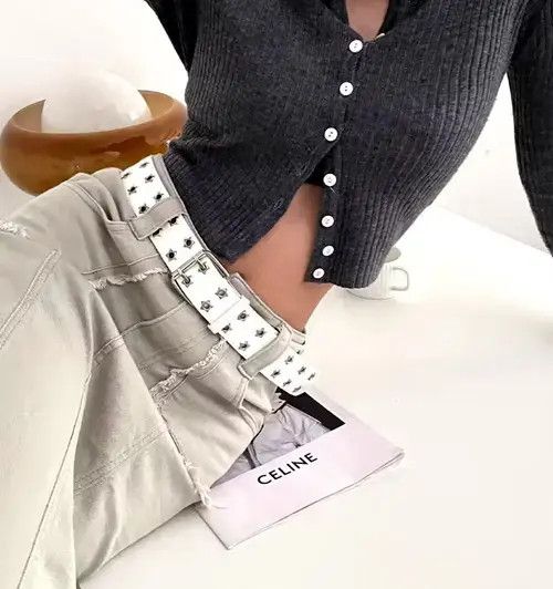 Japanese Brand × Vintage Punk Grunge Studded Star Hollow Metal Leather Belt Size ONE SIZE - 2 Thumbnail