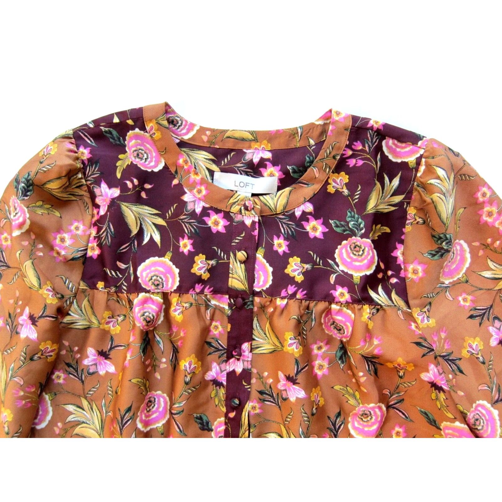 Ann Taylor Ann Taylor Loft Blouse Shirt Womens Floral Long Sleeve Yellow Medium Pullover Knit Casual Dressy Tunic Size M / US 6-8 / IT 42-44 - 3 Thumbnail
