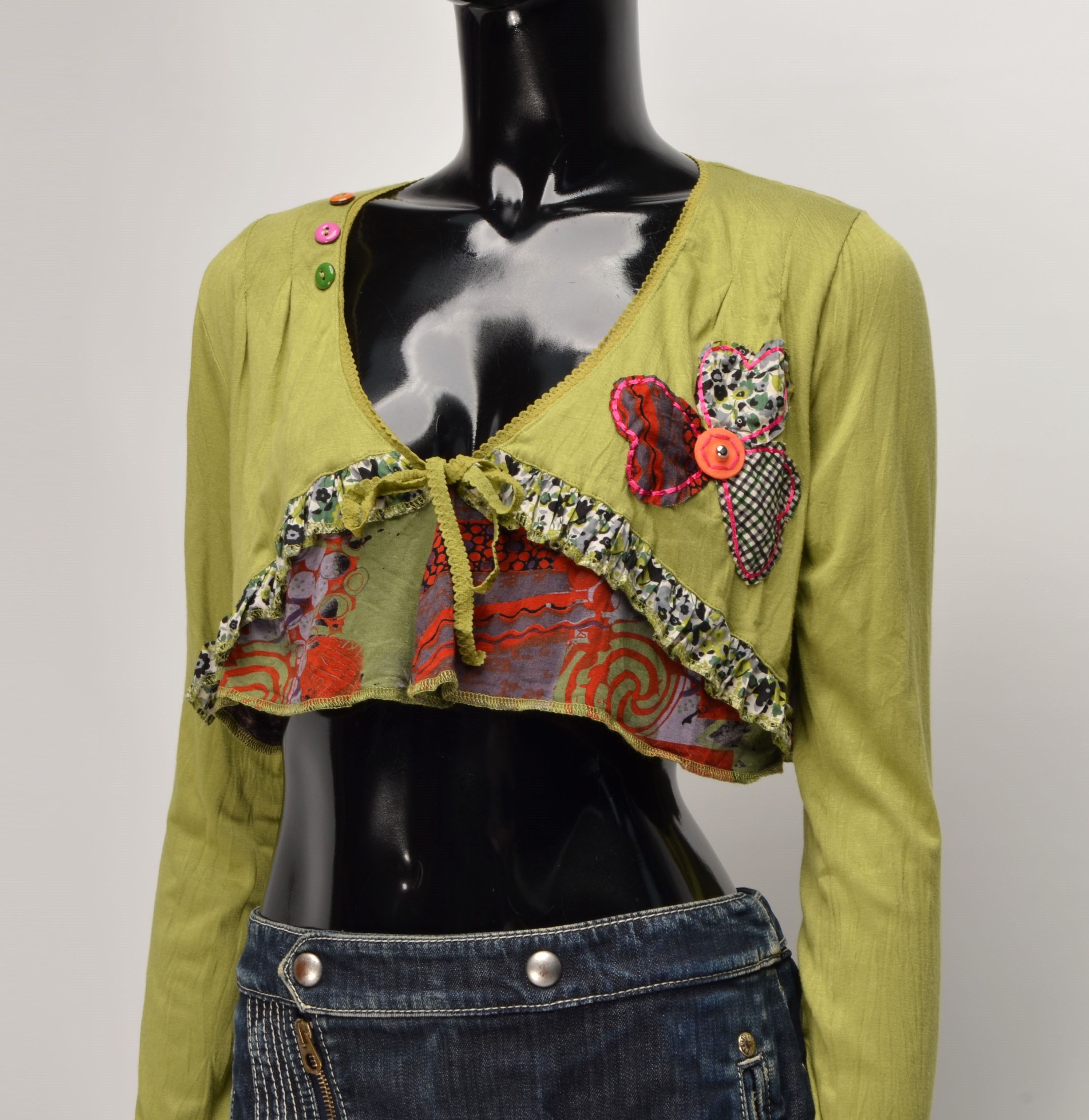 Designer × Vintage Sensation pour Elle Y2K Boho Cropped Long Sleeve Top Bolero Size S / US 4 / IT 40 - 2 Thumbnail