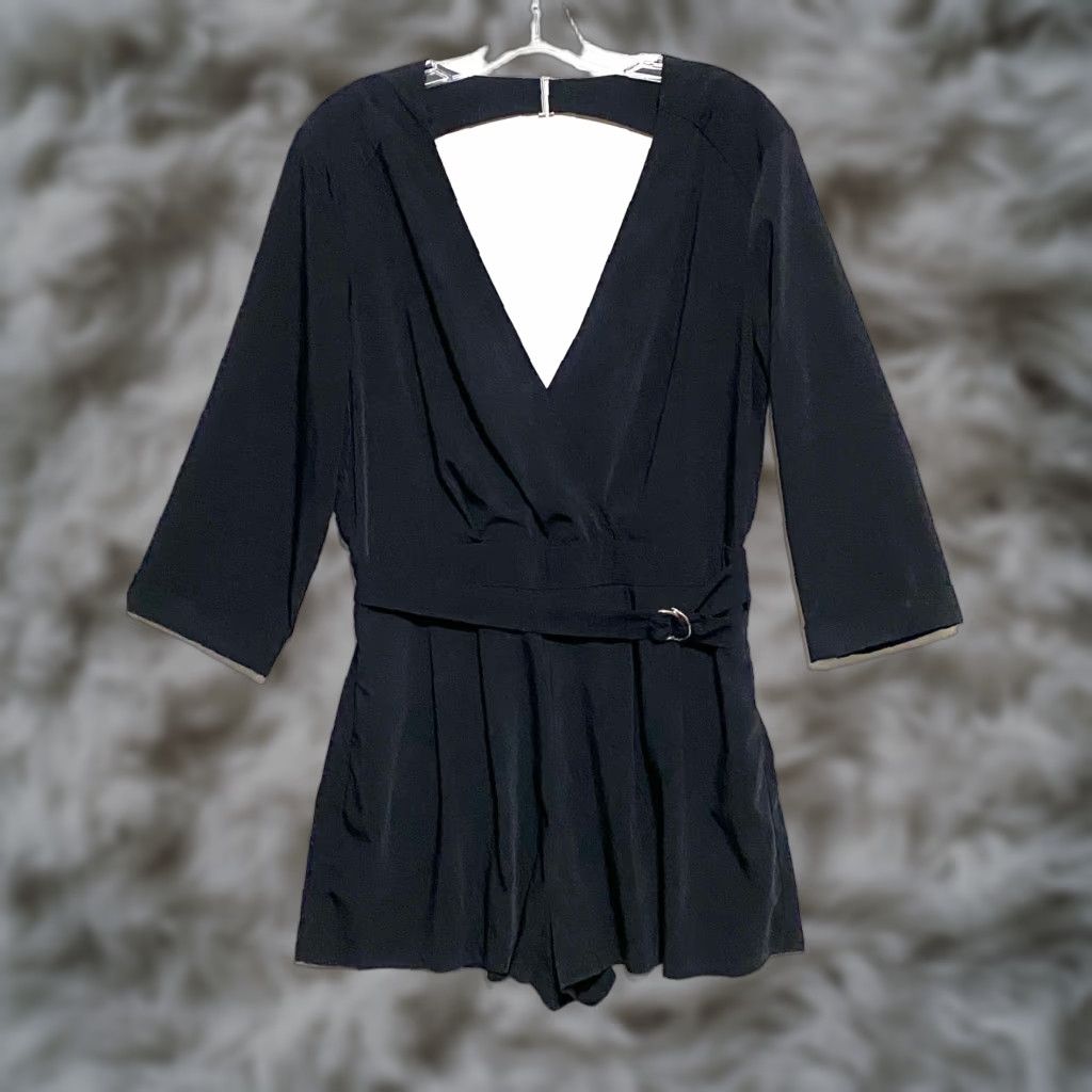 Vintage Mustard Seed Black Romper Womens L V Neck Open Back Soft Goth Dark Romantic Boho Shirt Romper Womens L Black Halloween Boho Womens Size 36" / US 14 / IT 50 - 1 Thumbnail