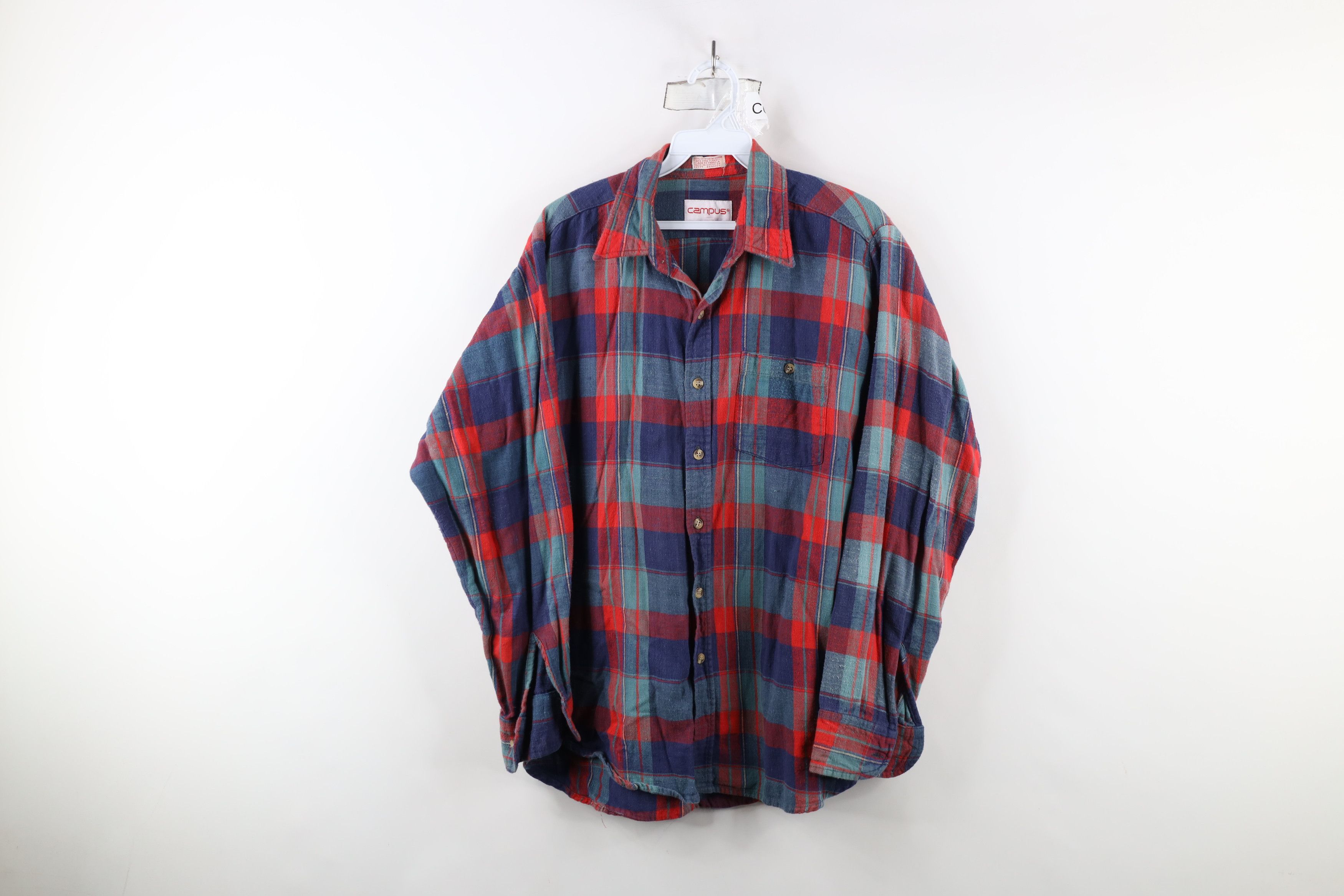 Vintage Vintage 70s Streetwear Faded Plaid Flannel Button Shirt Size US L / EU 52-54 / 3 - 1 Thumbnail