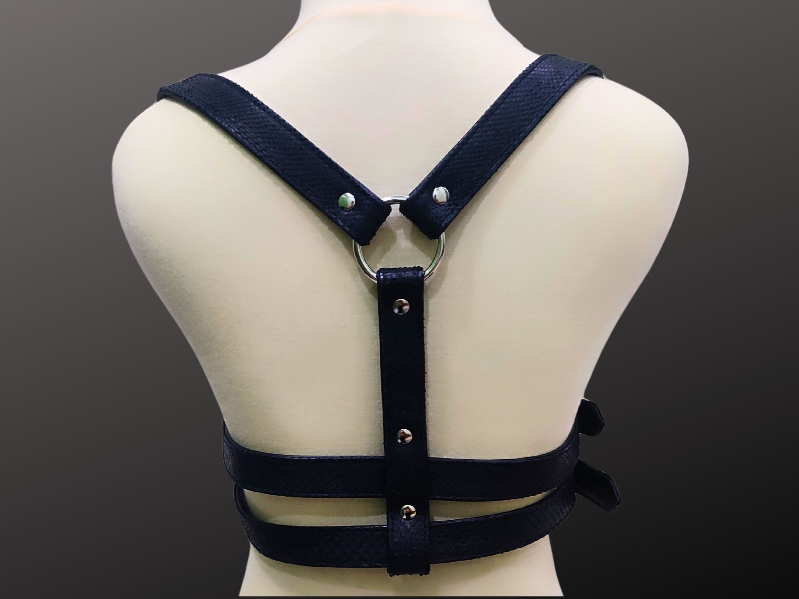 Handmade Snakeskin Leather Harness Double Waist Belt Y Strap Size ONE SIZE - 6 Thumbnail