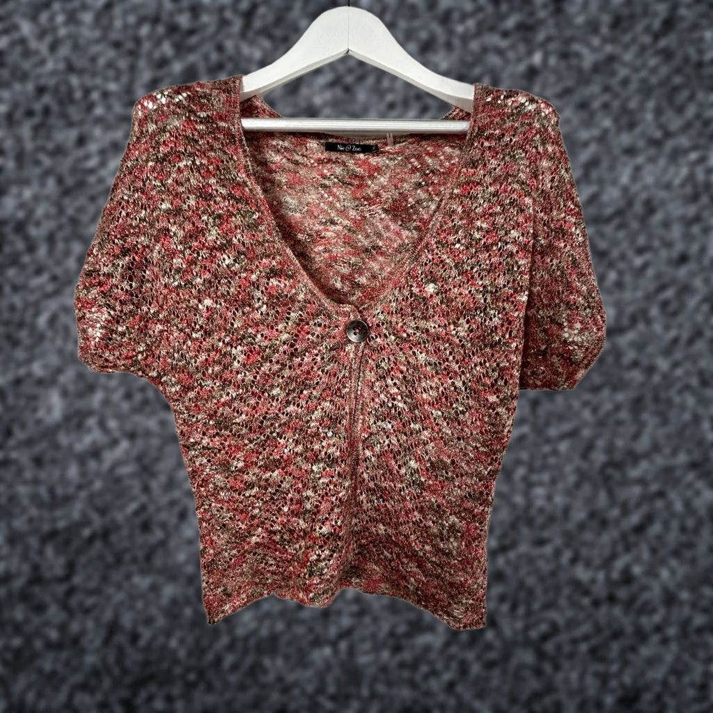 NIC+ZOE Nic + Zoe Womens V-Neck Short Sleeve Knitted Cardigan Sweater Medium Multicolor Size M / US 6-8 / IT 42-44 - 1 Thumbnail