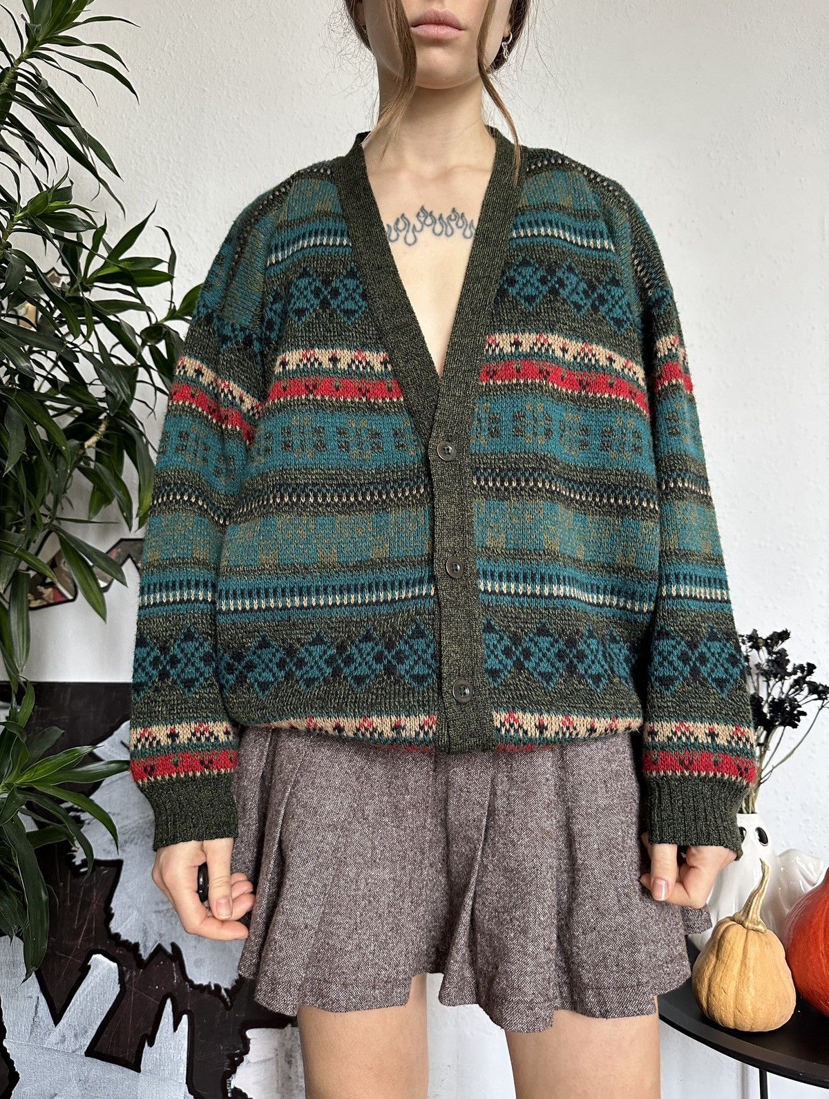Designer × Vintage Cozy Gilmorgirl Vintage Geometric Knit Cardigan Sweater Size M / US 6-8 / IT 42-44 - 4 Thumbnail