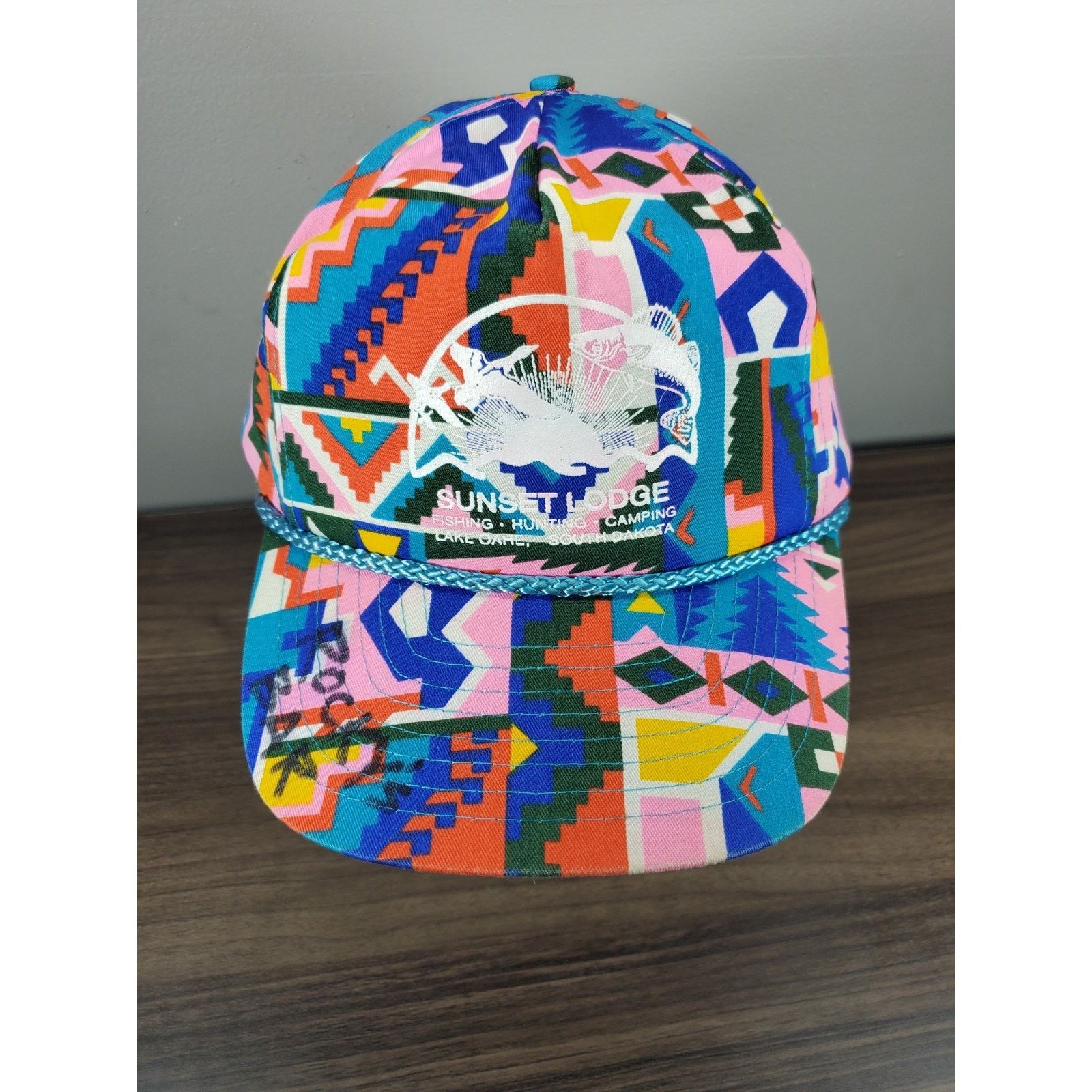 Nissan × Vintage Sunset Lodge Hat Snapback Cap Abstract 90s Art Lake Oahe SD Size ONE SIZE - 2 Thumbnail