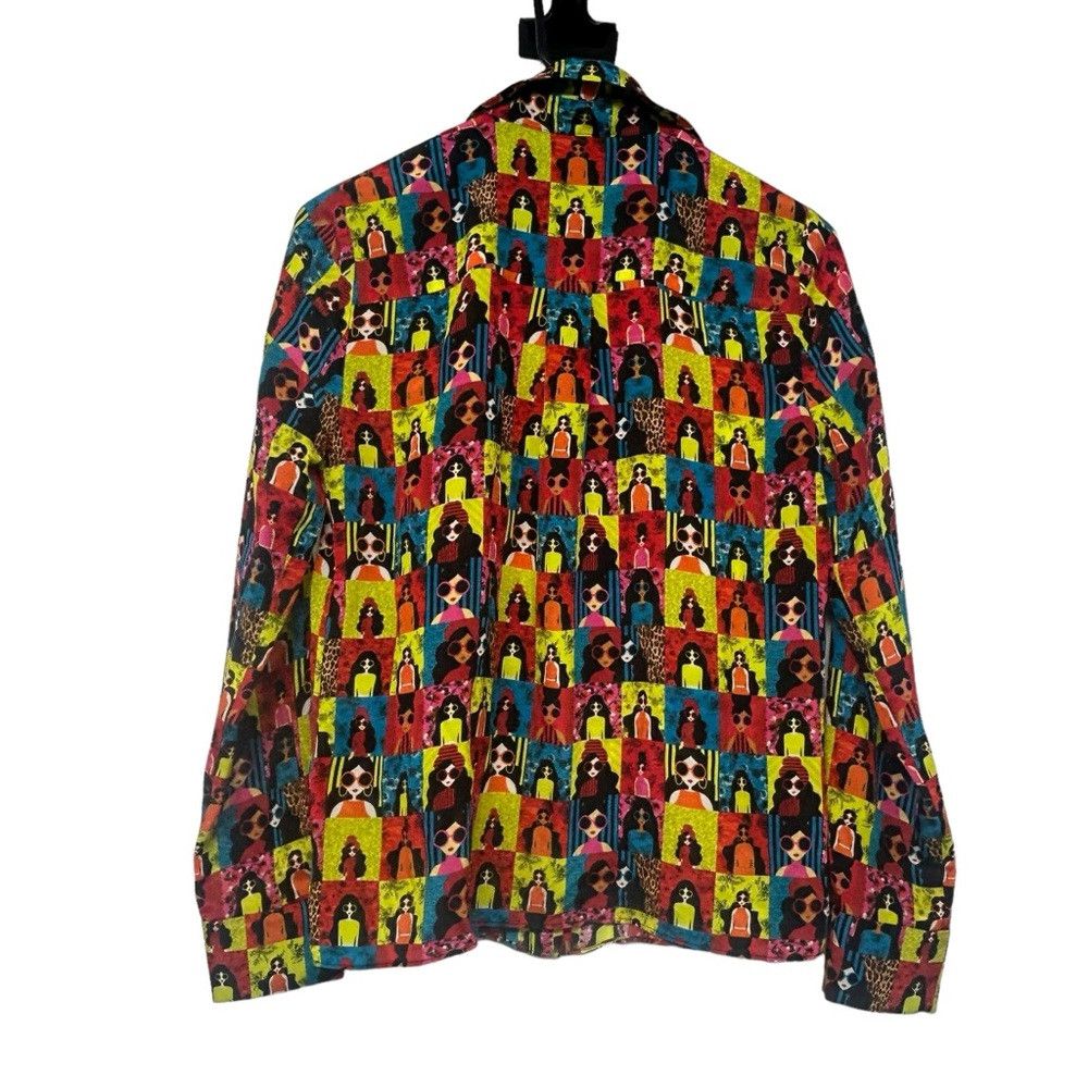 Alice + Olivia ALICE + OLIVIA WILLA CHECKERED GRAPHIC SILK BUTTON UP SHIRT Size XS / US 0-2 / IT 36-38 - 4 Thumbnail