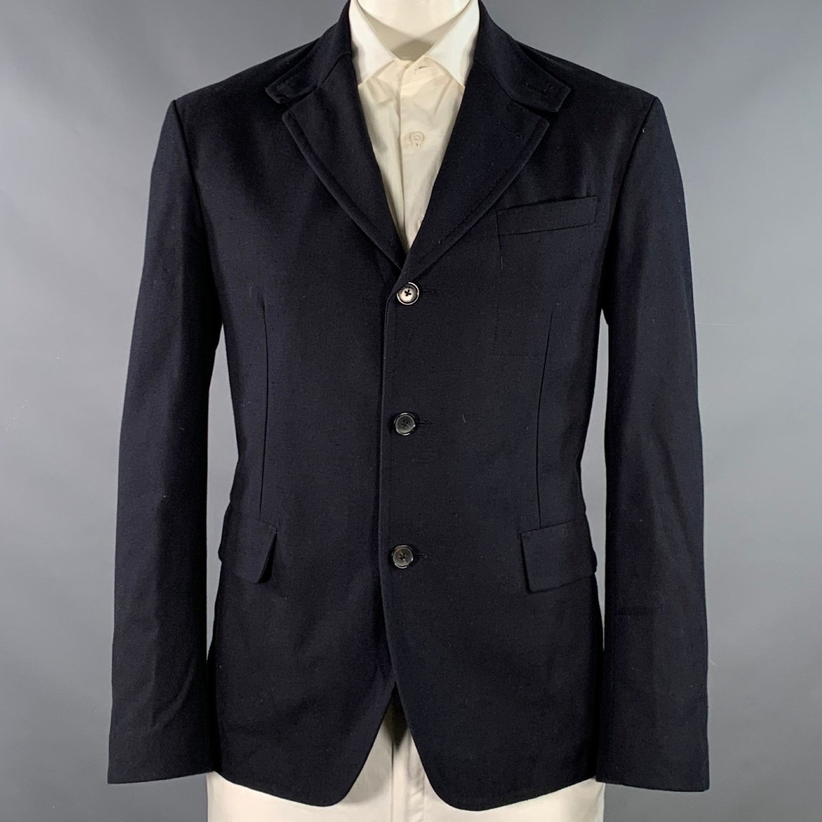 Salvatore Ferragamo Size 42 Navy Twill Virgin Wool Cotton Sport Coat Size 42R - 1 Thumbnail