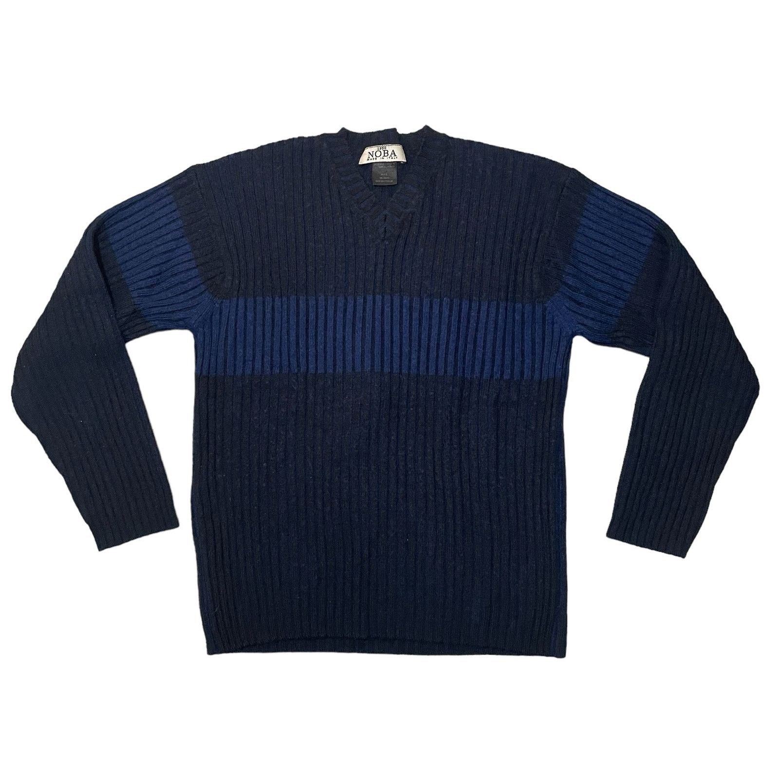 Other NOBA 1950 V-Neck Sweater Horizontal Stripes Blue Black Large Size US L / EU 52-54 / 3 - 1 Thumbnail