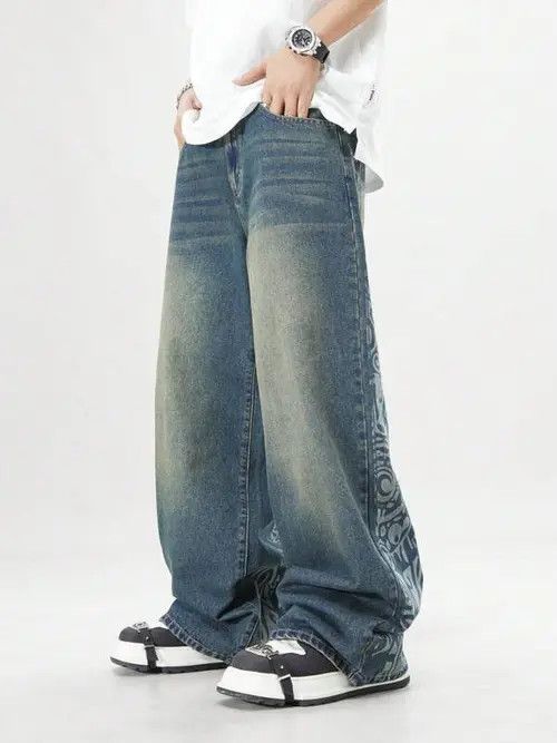 Jean Retro Denim Jeans 90s Pants Printed Size US 36 / EU 52 - 2 Thumbnail