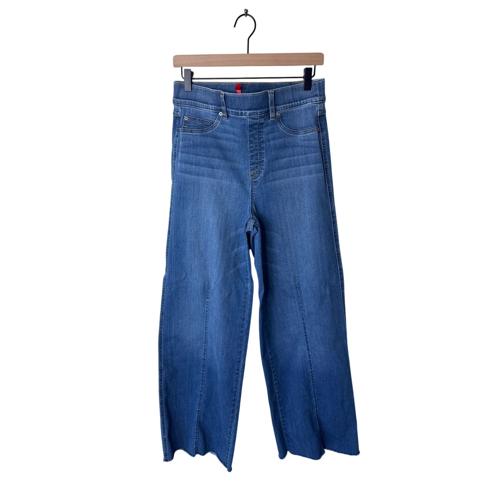 Spanx SPANX Seamed Front Wide Leg Pull On Denim Jeans Frayed Hem Size 29" - 1 Thumbnail