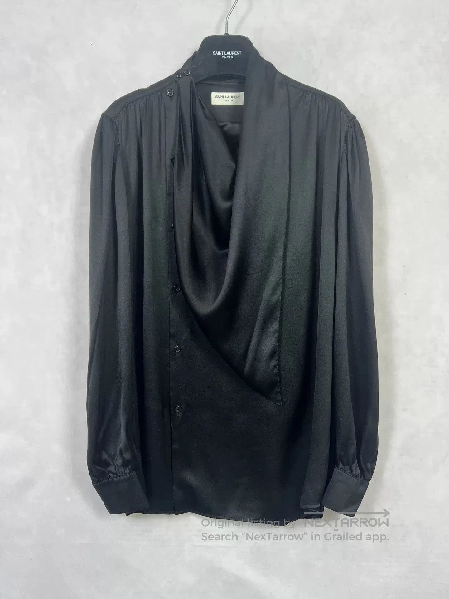 Saint Laurent Paris Saint Laurent Black Silk Asymmetrical Shirt. Size US L / EU 52-54 / 3 - 1 Thumbnail