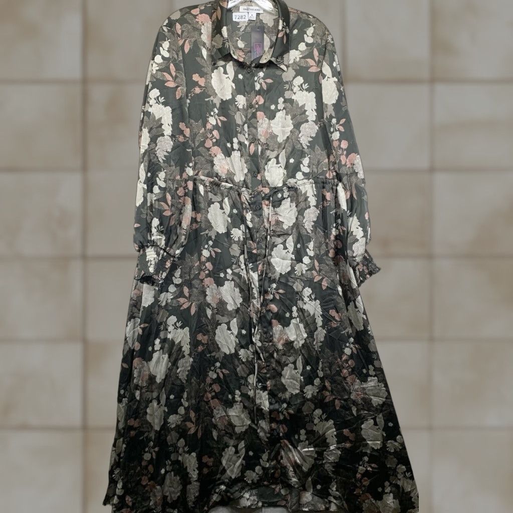 Vintage Women’s Large Dress Collared Button Front Metallic Gray Floral Whimsical Fairy Size L / US 10 / IT 46 - 1 Thumbnail