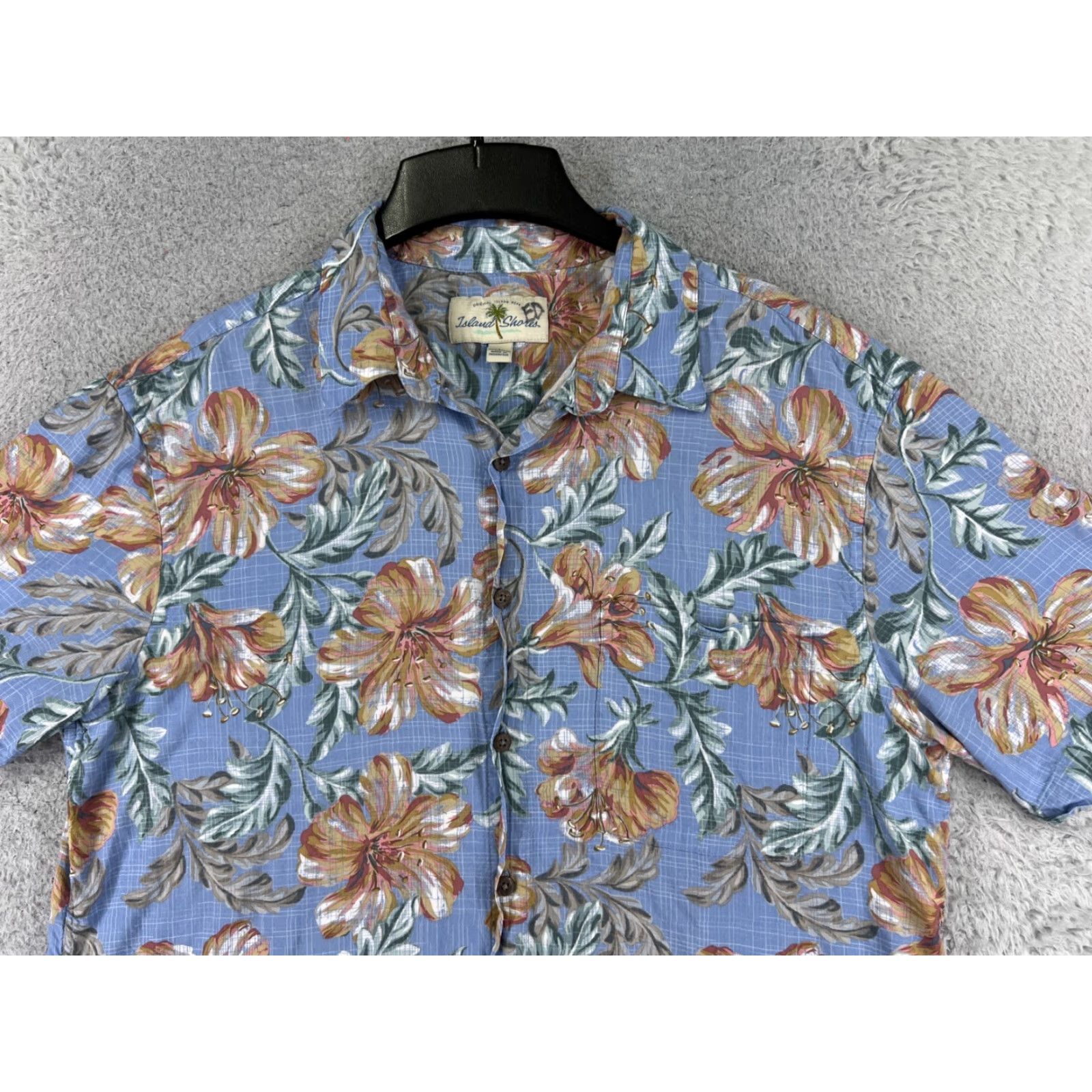 Vintage Island Shores Shirt Men Large Blue Floral 100% Rayon Hawaiian Button Up Beach Size US L / EU 52-54 / 3 - 4 Thumbnail