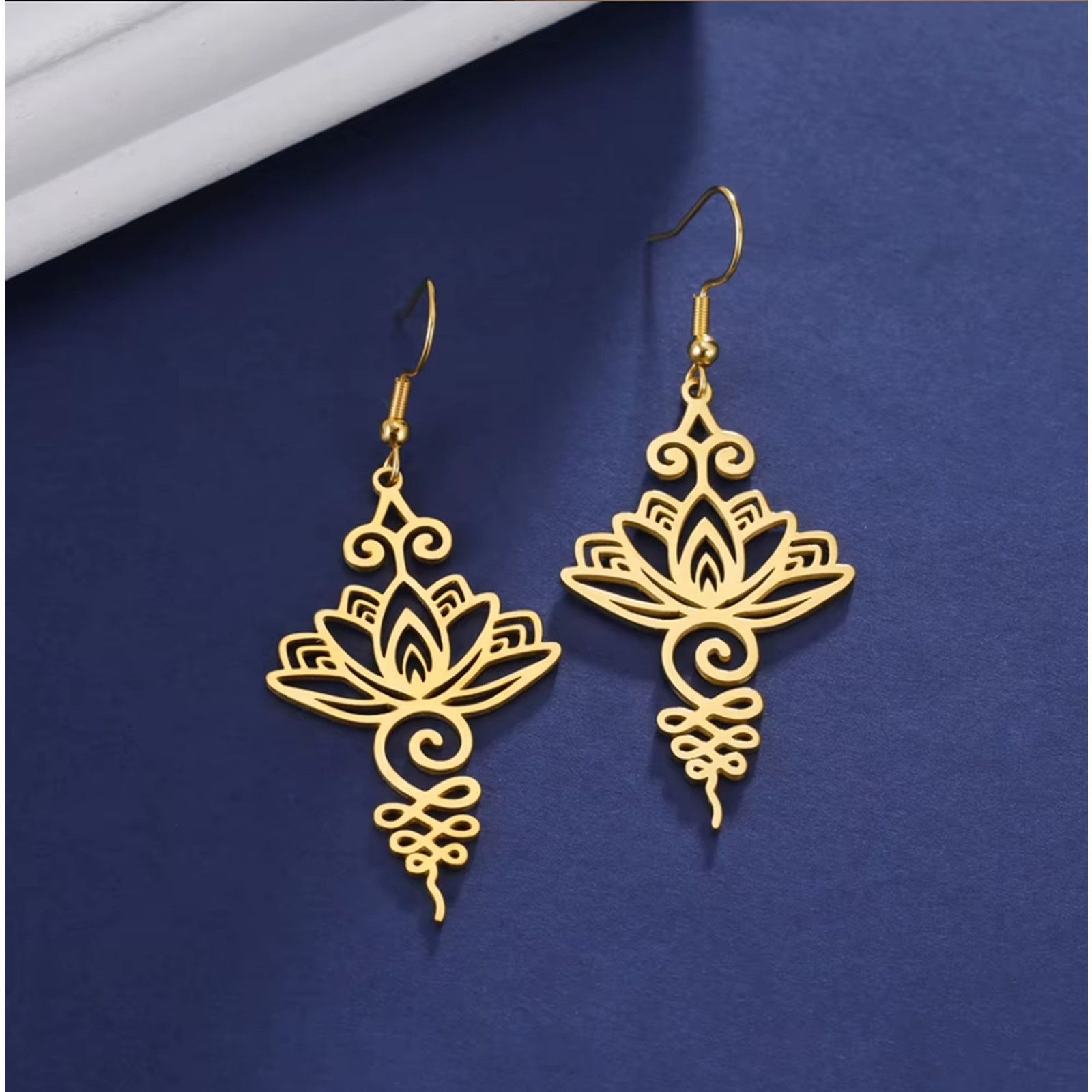 Other Goldtone Stainless Steel Lotus Earrings | Spiritual Zen New Size ONE SIZE - 2 Thumbnail