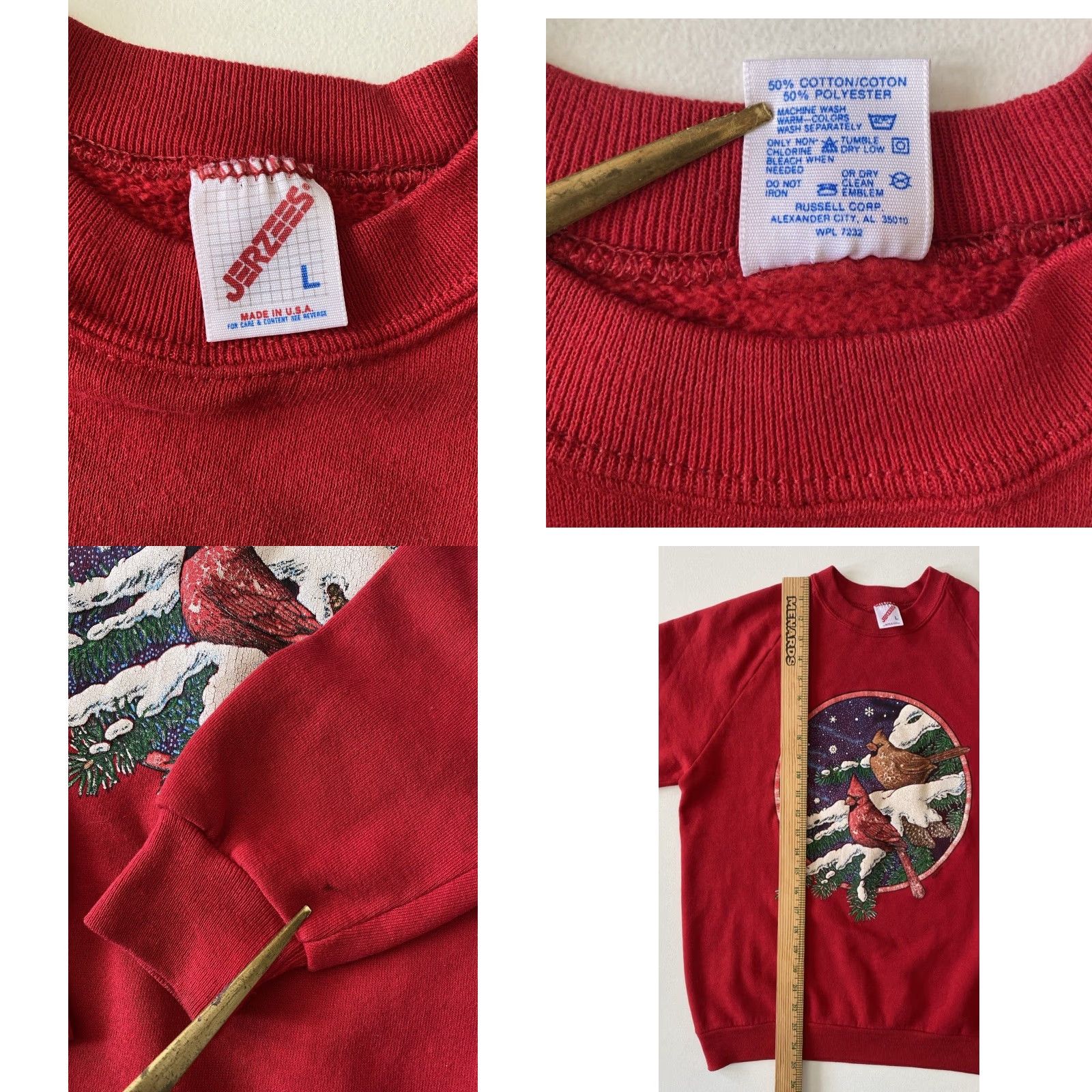 Jerzees JERZEES Women's Sweatshirt 90s 1990s Graphic Cardnial Birds MADE IN USA Sz L Red Cotton Blend Pullover Crew Neck Vintage Size L / US 10 / IT 46 - 8 Thumbnail