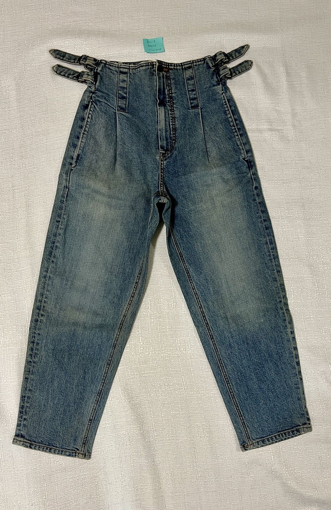 Colovos COLOVOS Buckle Waist Blue Denim Straight Barrel Leg Size 27" / US 4 / IT 40 - 1 Thumbnail