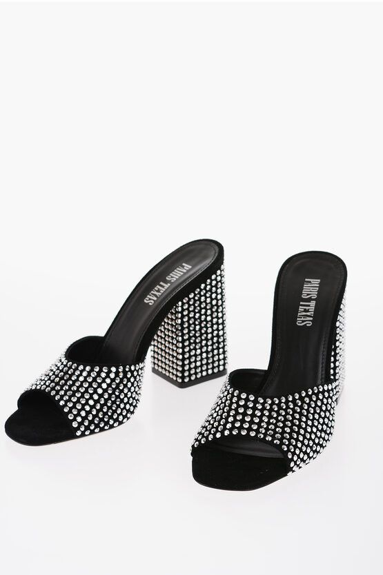 image of Paris Texas All-Over Rhinestoned Suede Holly Anja Mule Shoess 10,5Cm Shoes in Black, Women's (Size 