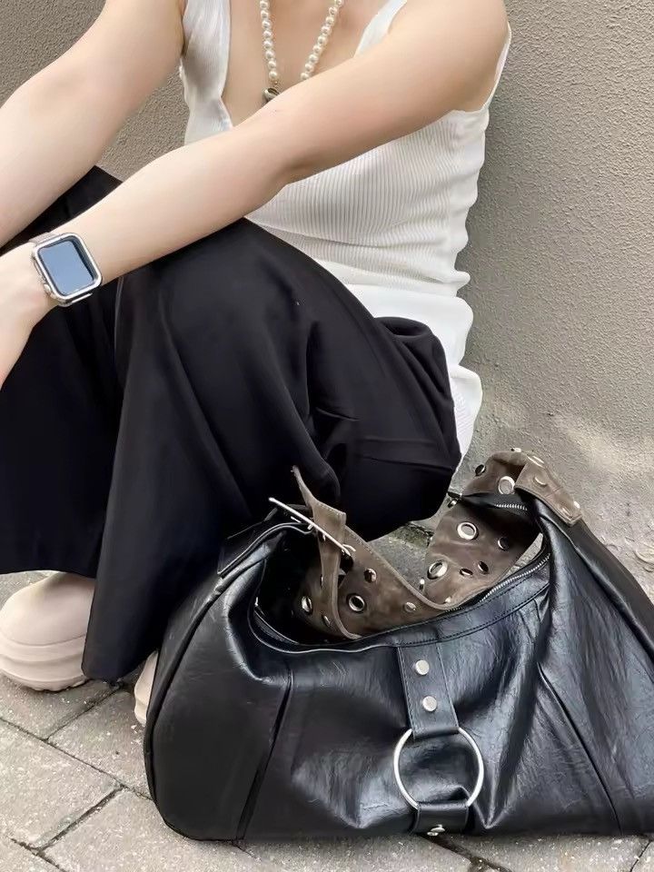 Other Streetwear Large Retro Y2k PU Leather Suede Shoulder Bag Size ONE SIZE - 4 Thumbnail