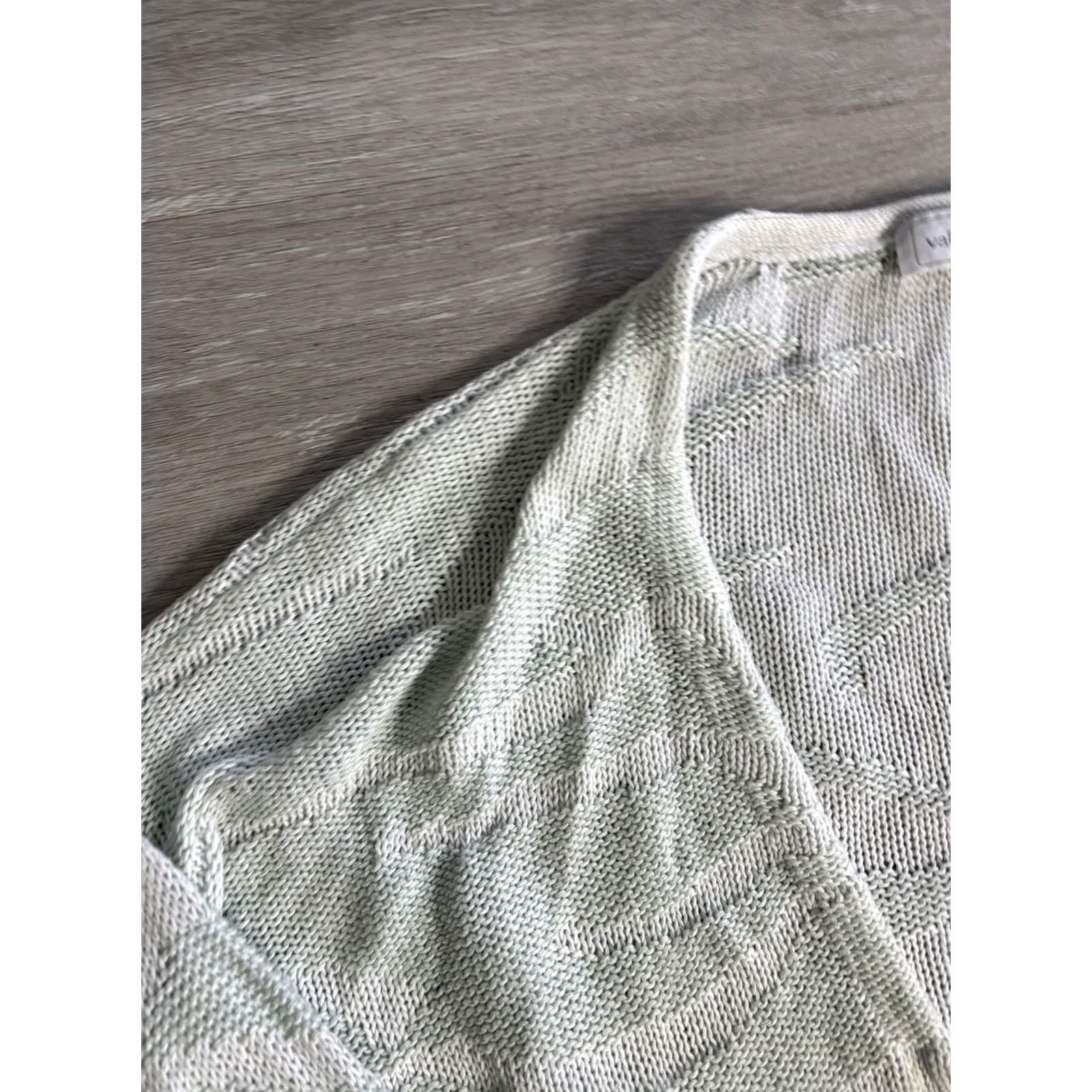 Valentino VINTAGE Valentino Uomo Cardigan Mens Large Green Linen Cotton Knit Geometric Open-Nit Button Front Lightweight V-Neck Size US L / EU 52-54 / 3 - 2 Thumbnail