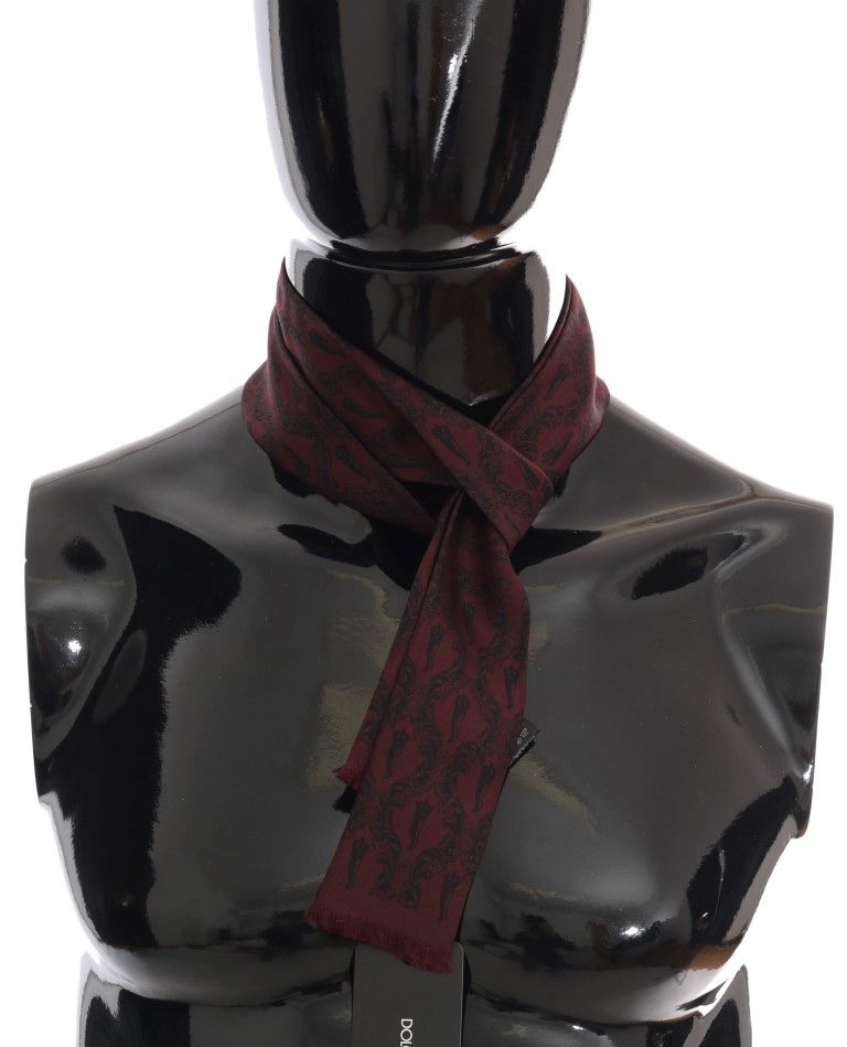 Dolce & Gabbana Silk Bordeaux Crown Chili Print Mens Men's Scarf Size ONE SIZE - 1 Thumbnail