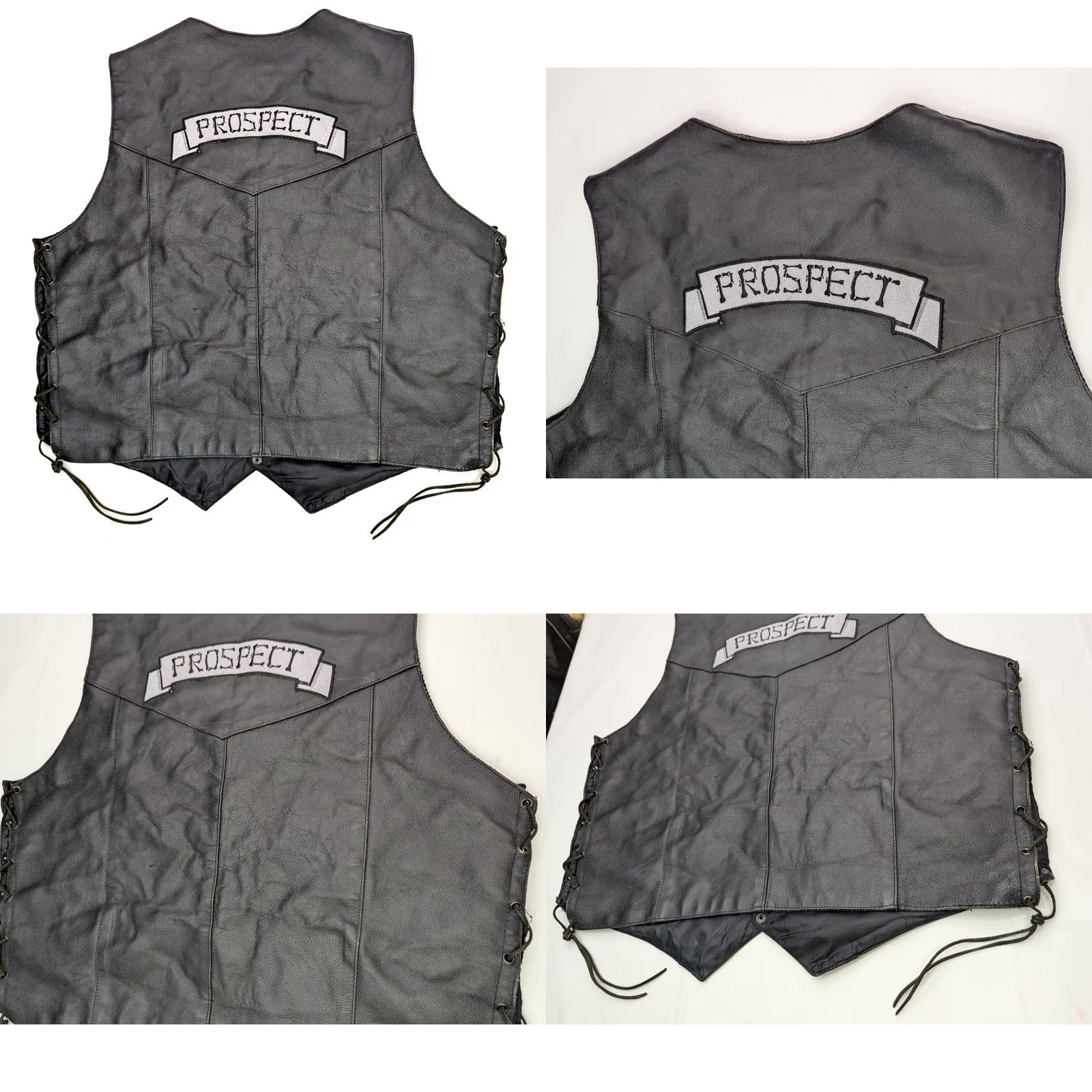 Vintage IK VTG Leather Motorcycle Riding Vest Men 50 Black Lace Pocket Snap Front Mid-Length Vest Mens Leather IK Size US M / EU 48-50 / 2 - 9 Thumbnail