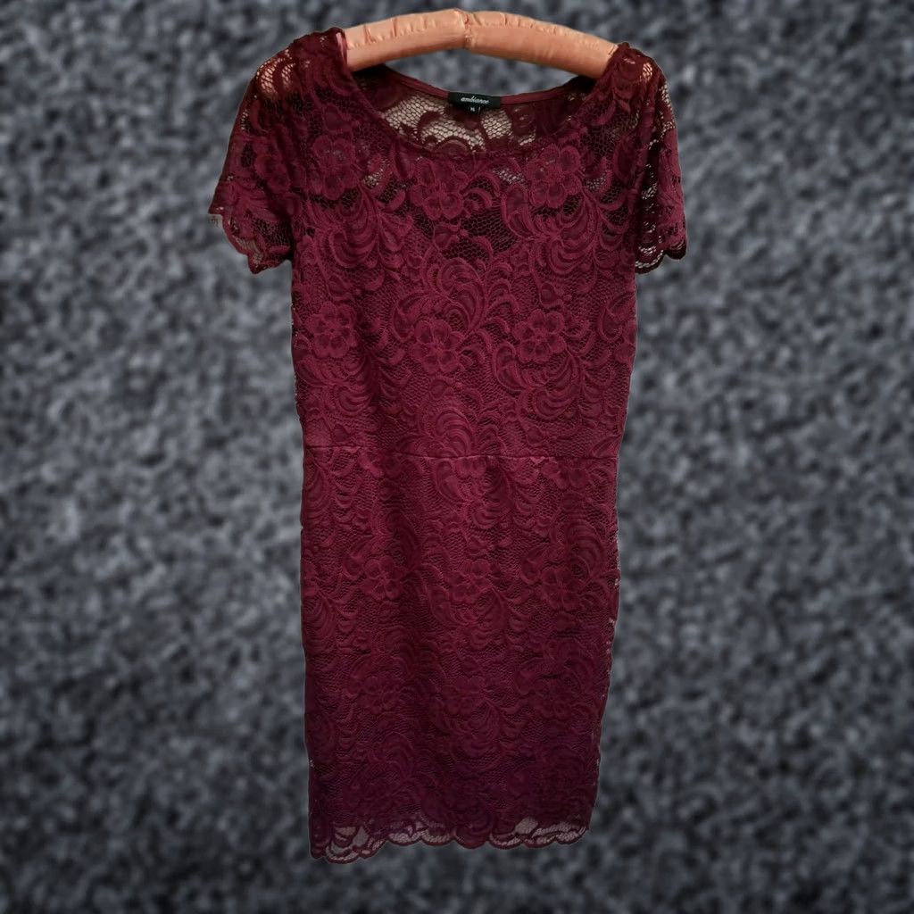 Vintage Ambiance Womens Round Neck Short Sleeve Lace Sheath Dress Maroon XL N/A Size 40" / US 18 - 1 Thumbnail