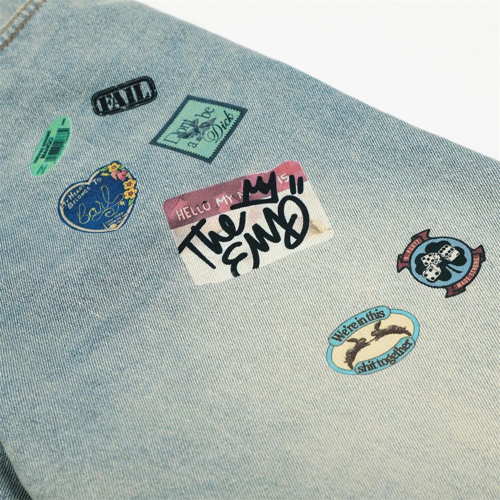 Jean Retro punk men's street loose fun cartoon print washed jeans Size US 32 / EU 48 - 5 Thumbnail