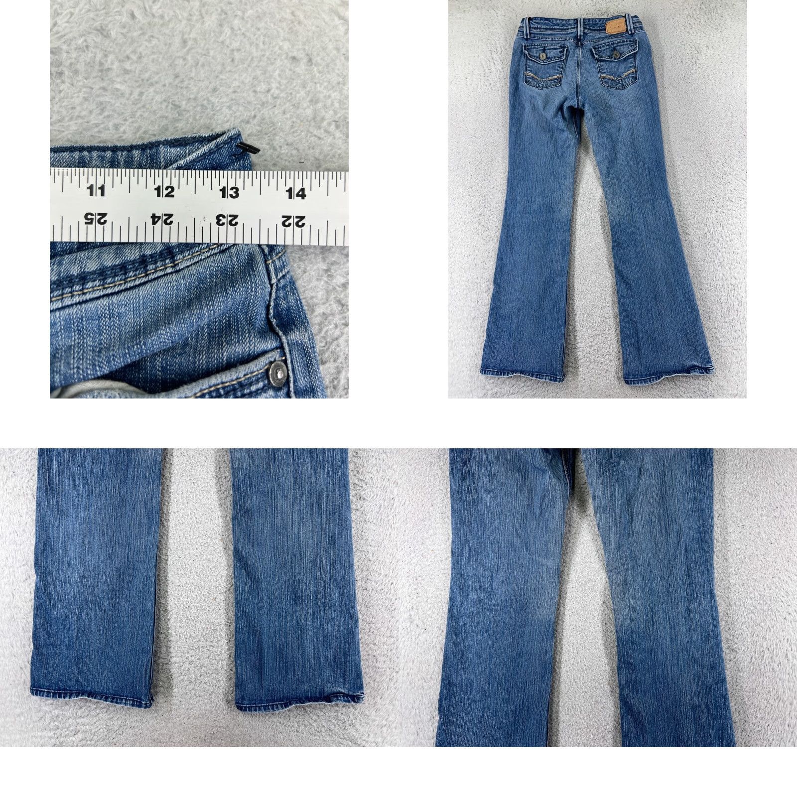 Vintage Crane Jeans Juniors 7 Blue Denim Flared Low Rise 24x29 Cotton Blend 5-Pocket Distressed Vintage No Size 28" / US 6 / IT 42 - 9 Thumbnail