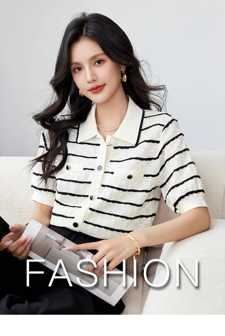 Other Elegant Polo Collar Women Slimming Knitted Half Sleeve Shirt Size M / US 6-8 / IT 42-44 - 1 Thumbnail