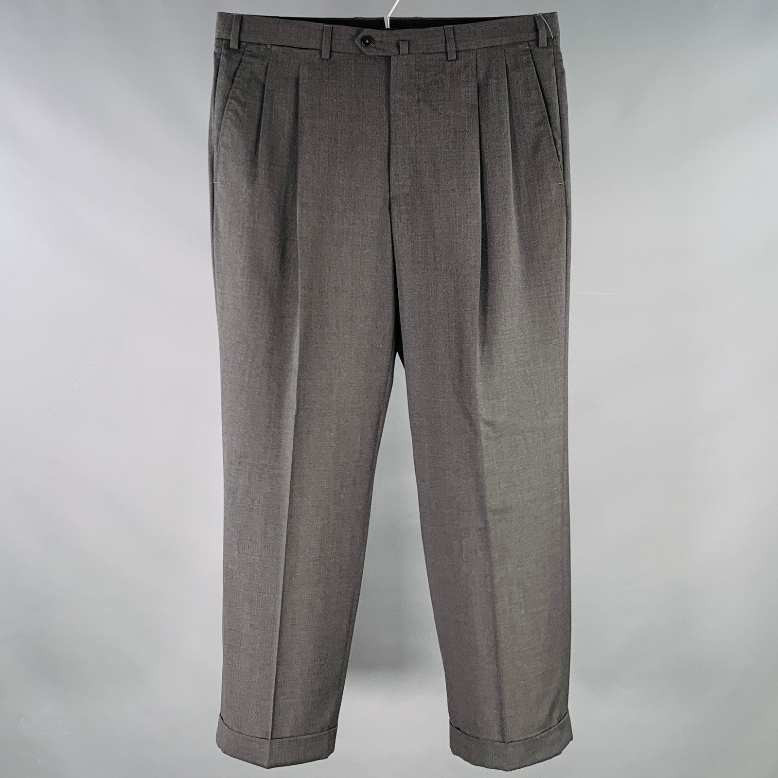 Ermenegildo Zegna Size 36 Grey Pleated Wool Cuffed Dress Pants Size US 36 / EU 52 - 1 Thumbnail