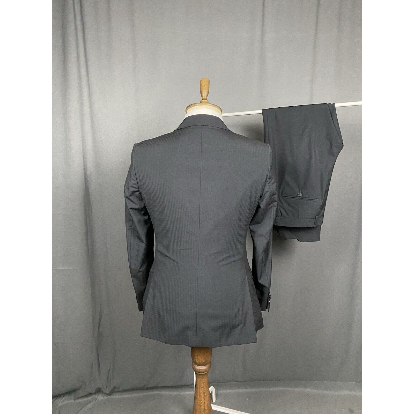 Z Zegna Zegna Men's Black Wool 2 Piece Slim Fit Suit Size 46 Size 46R - 7 Thumbnail