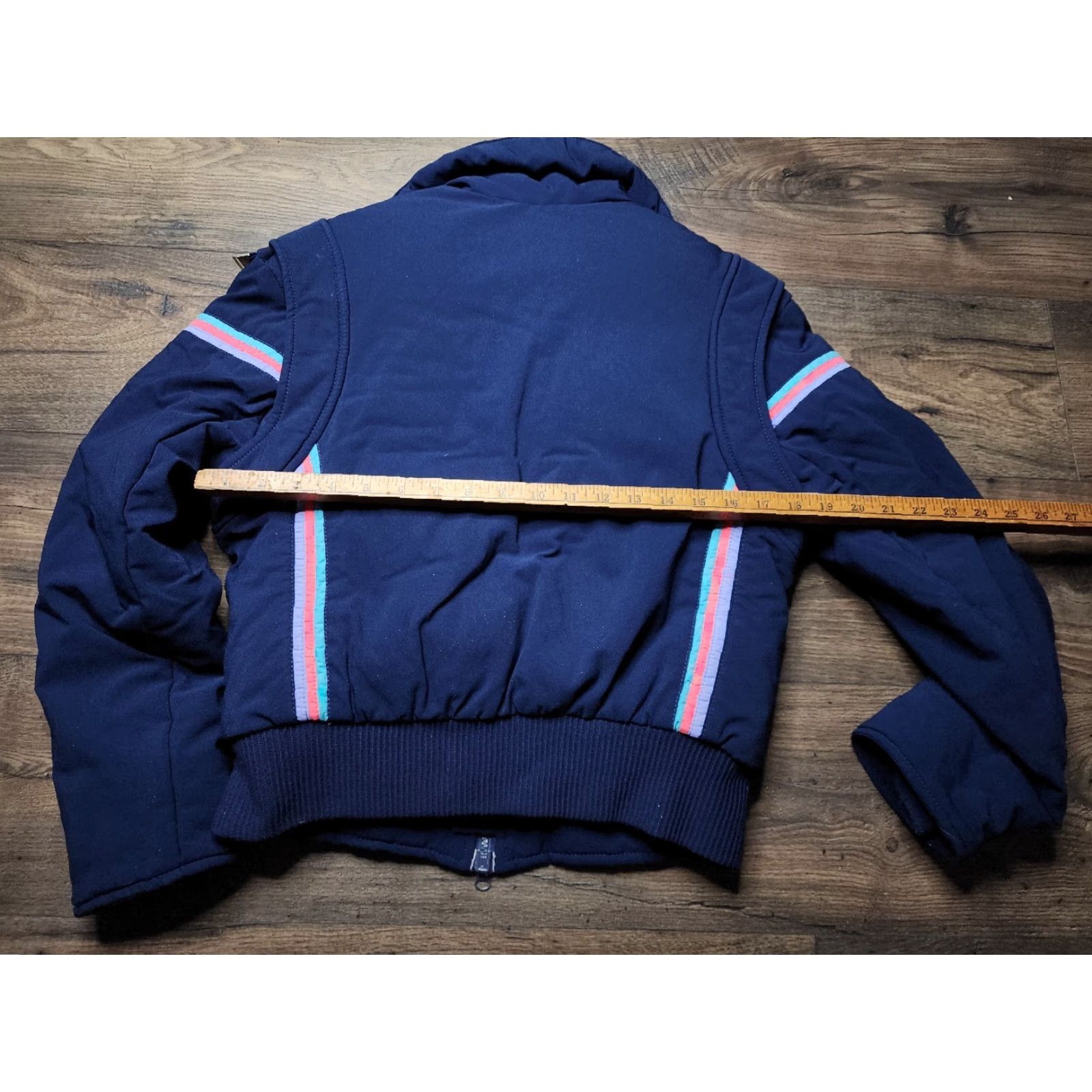 Rainbow VINTAGE Slalom 80s Goose Down Ski Jacket Size 12 Blue Rainbow Stripe Teens Size XL / US 12-14 / IT 48-50 - 4 Thumbnail
