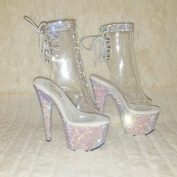 Other 1018C Bejeweled Rhinestone Platform & Trim Ankle Boots High Size US 7 / IT 37 - 3 Thumbnail